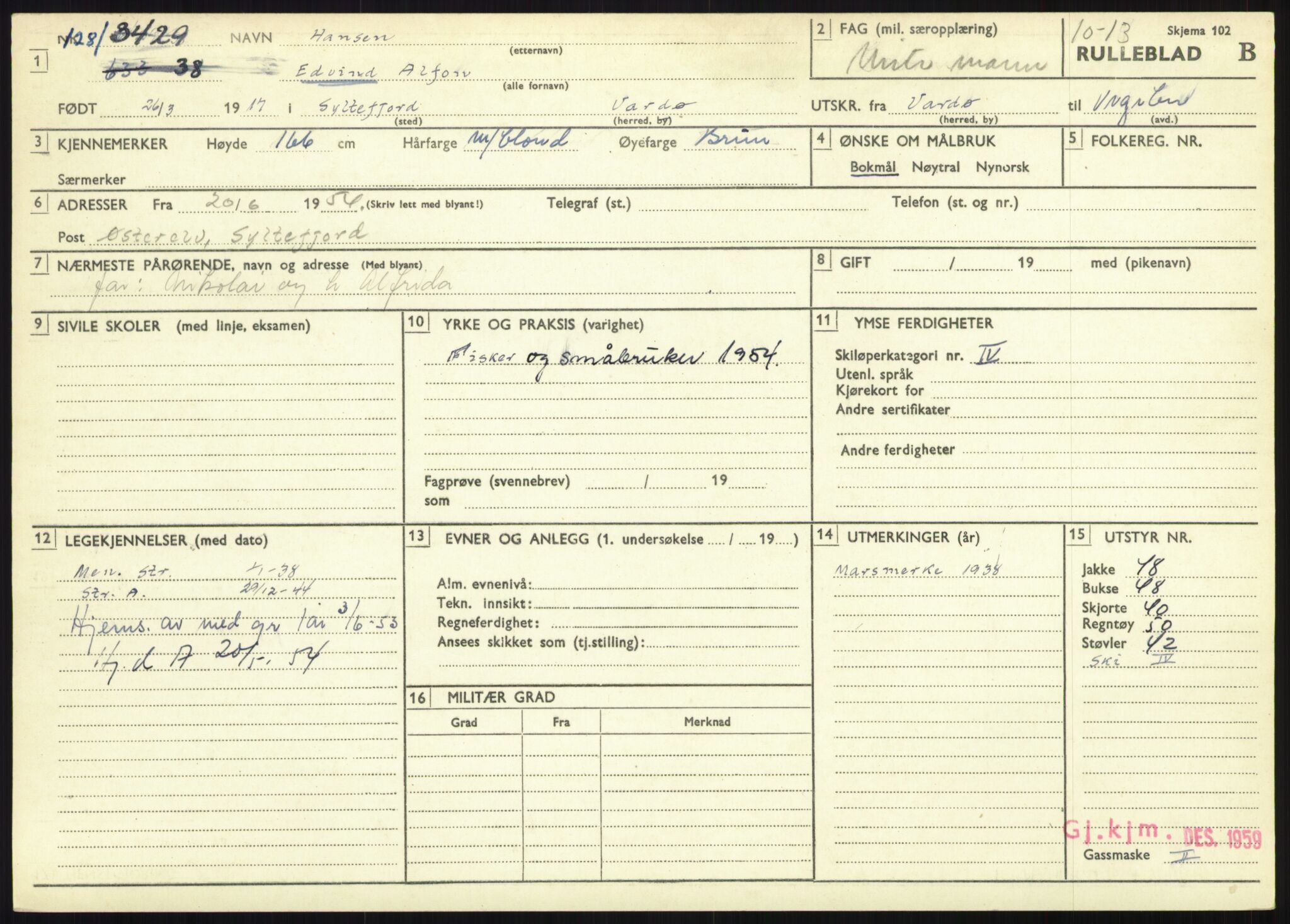 Forsvaret, Varanger bataljon, AV/RA-RAFA-2258/1/D/L0446: Rulleblad for menige født 1917-1919, 1917-1919, s. 64