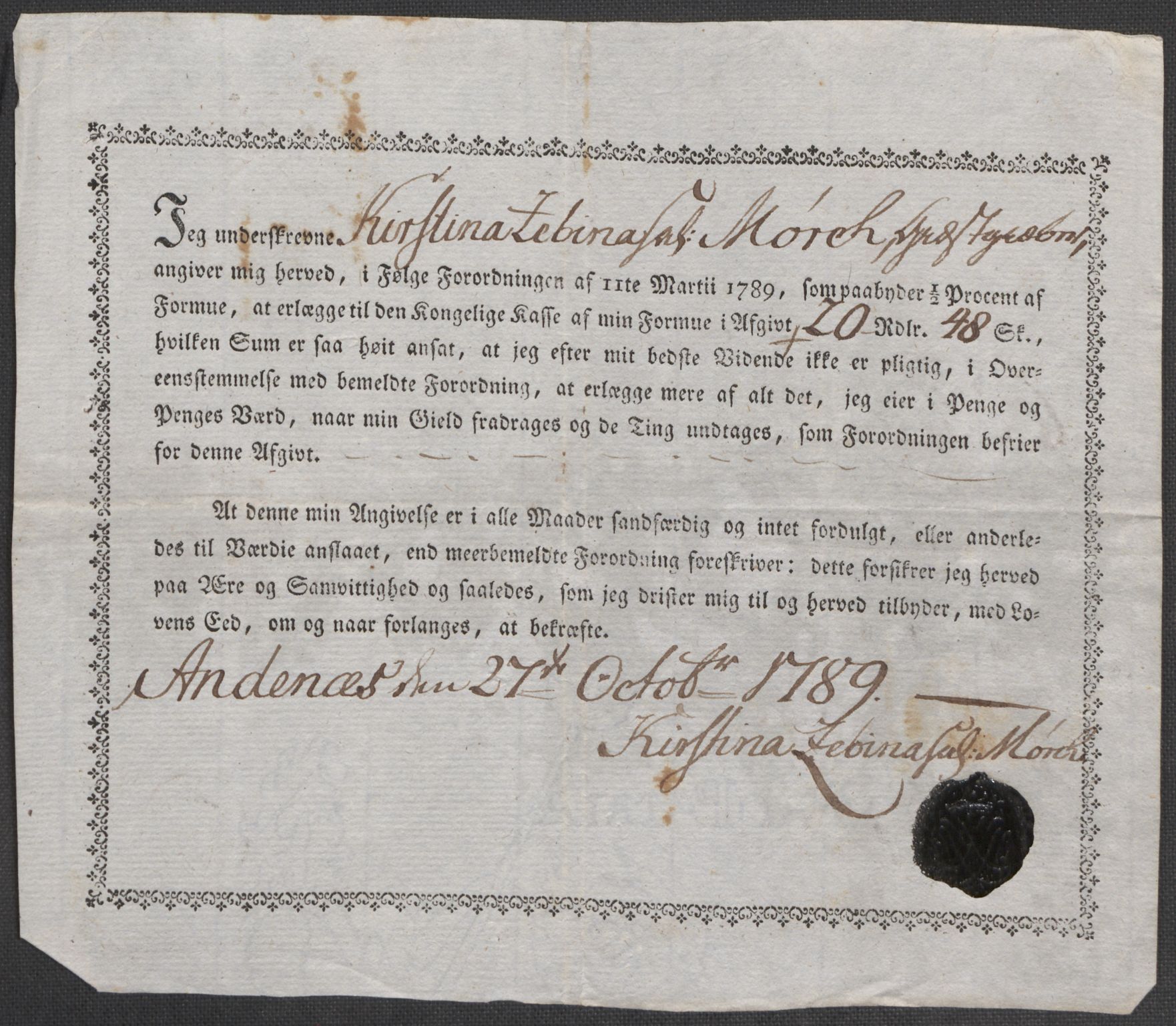 Rentekammeret inntil 1814, Reviderte regnskaper, Mindre regnskaper, AV/RA-EA-4068/Rf/Rfe/L0055: Vesterålen, Andenes og Lofoten fogderi, 1789, s. 163