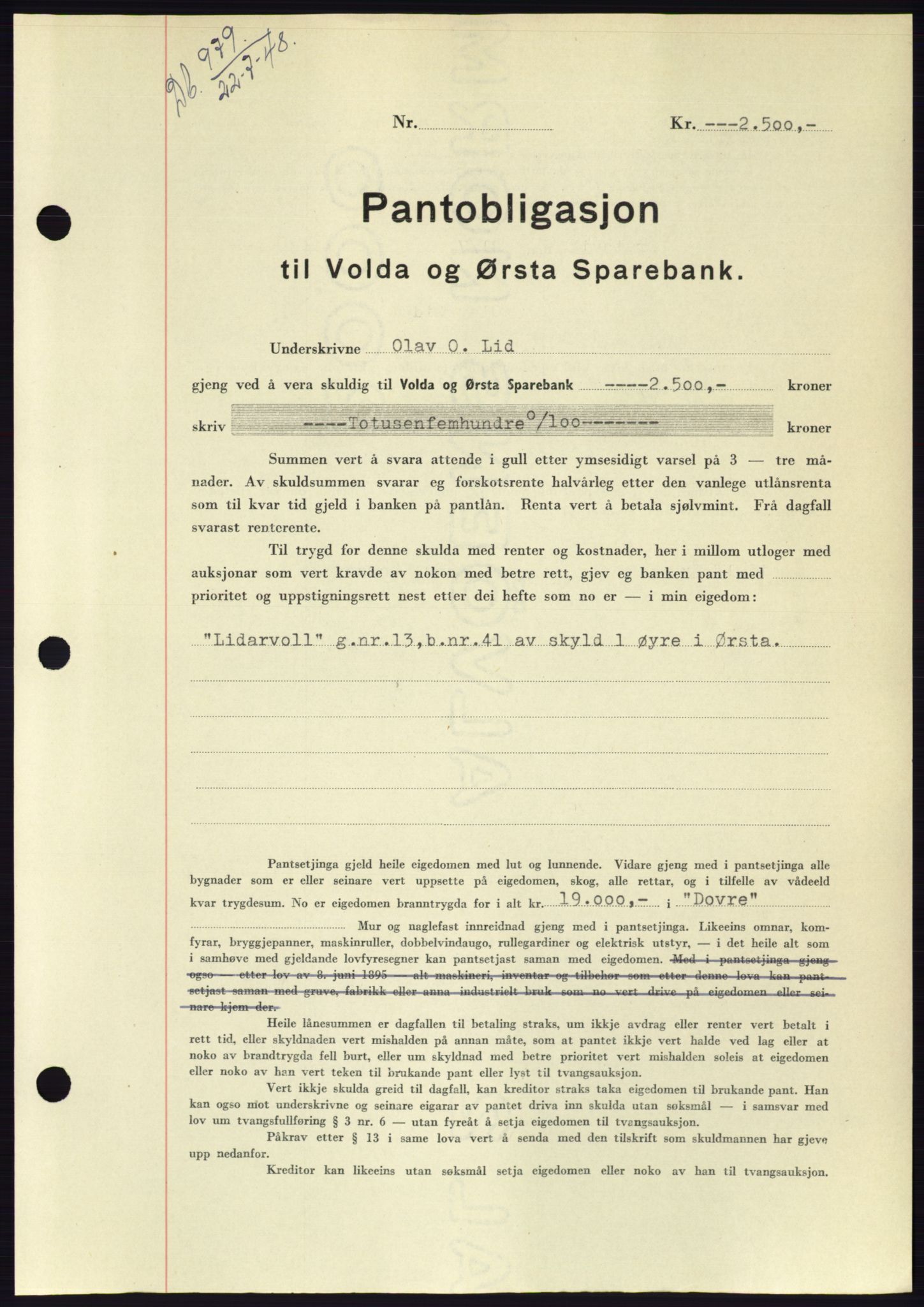 Søre Sunnmøre sorenskriveri, SAT/A-4122/1/2/2C/L0116: Pantebok nr. 4B, 1948-1949, Dagboknr: 979/1948