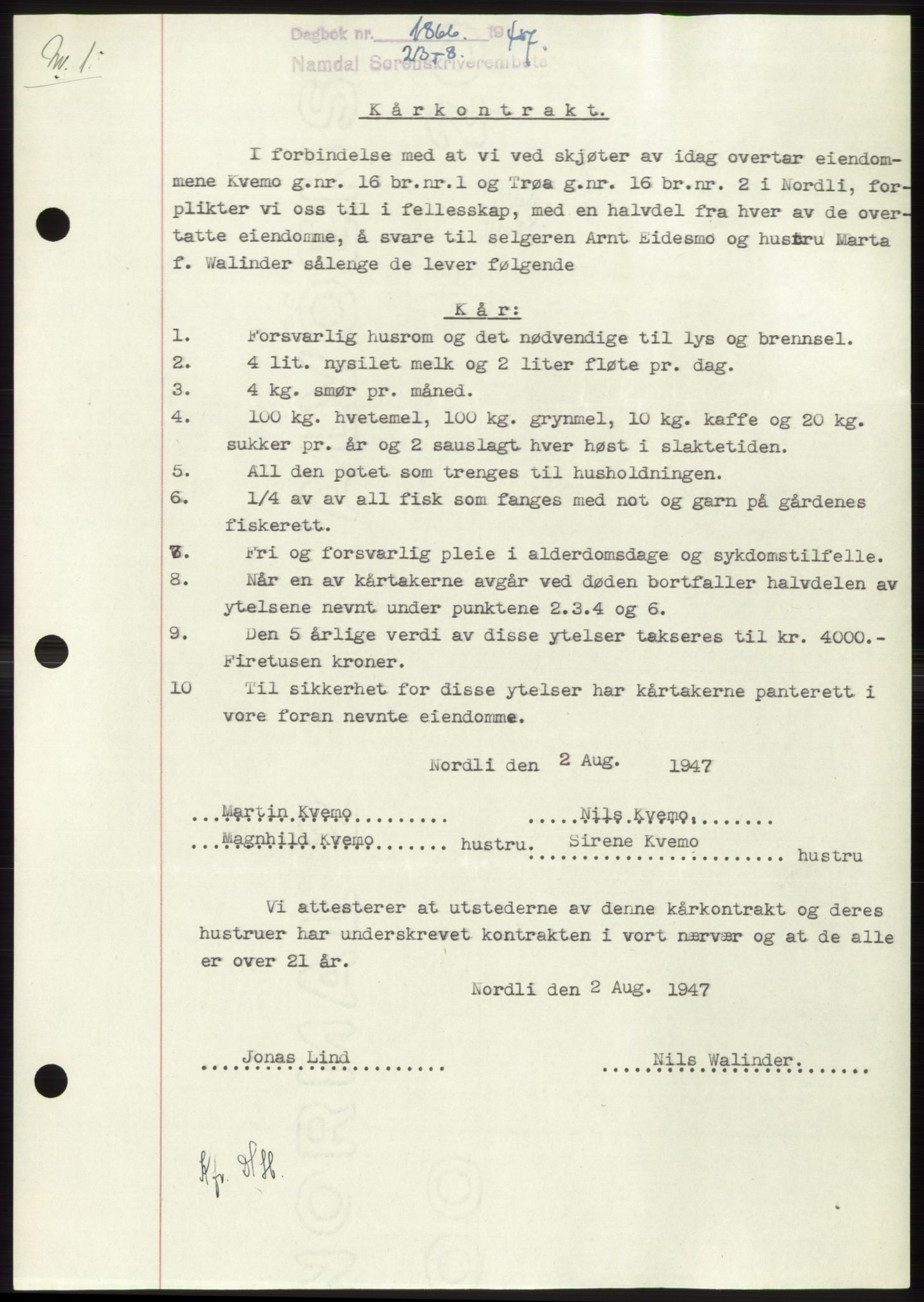 Namdal sorenskriveri, SAT/A-4133/1/2/2C: Pantebok nr. -, 1947-1947, Dagboknr: 1866/1947