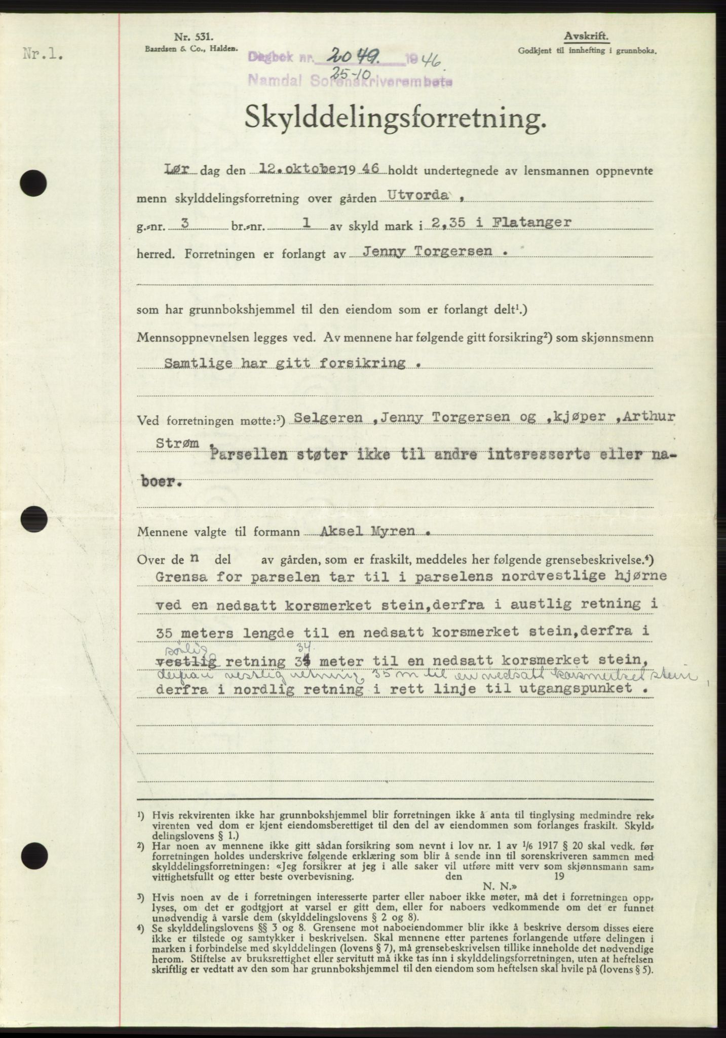 Namdal sorenskriveri, SAT/A-4133/1/2/2C: Pantebok nr. -, 1946-1947, Dagboknr: 2049/1946