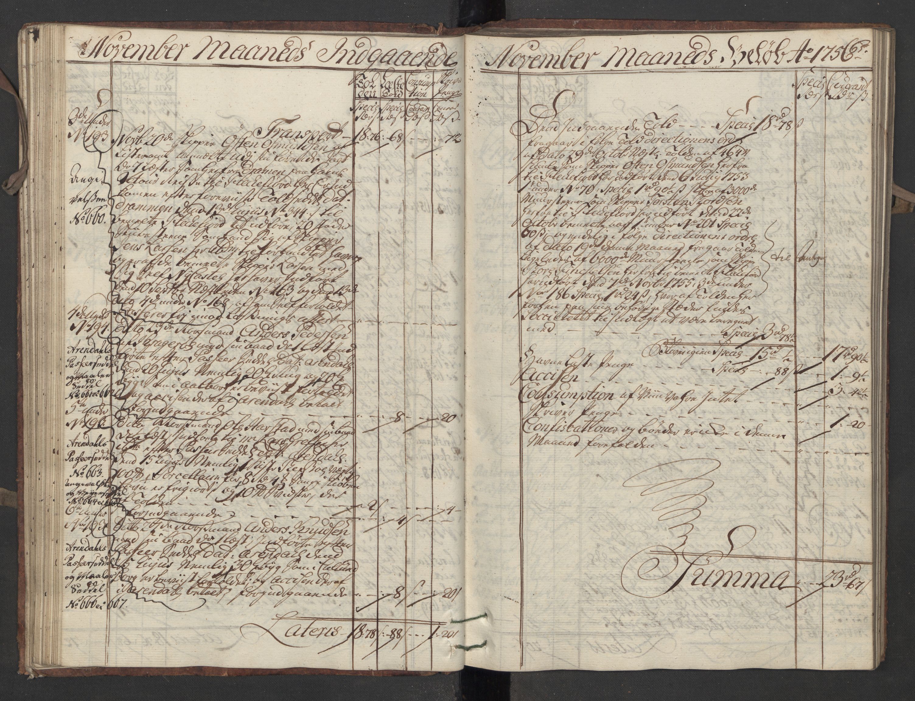 Generaltollkammeret, tollregnskaper, AV/RA-EA-5490/R13/L0020/0001: Tollregnskaper Kragerø / Inngående hovedtollbok, 1756, s. 64b-65a