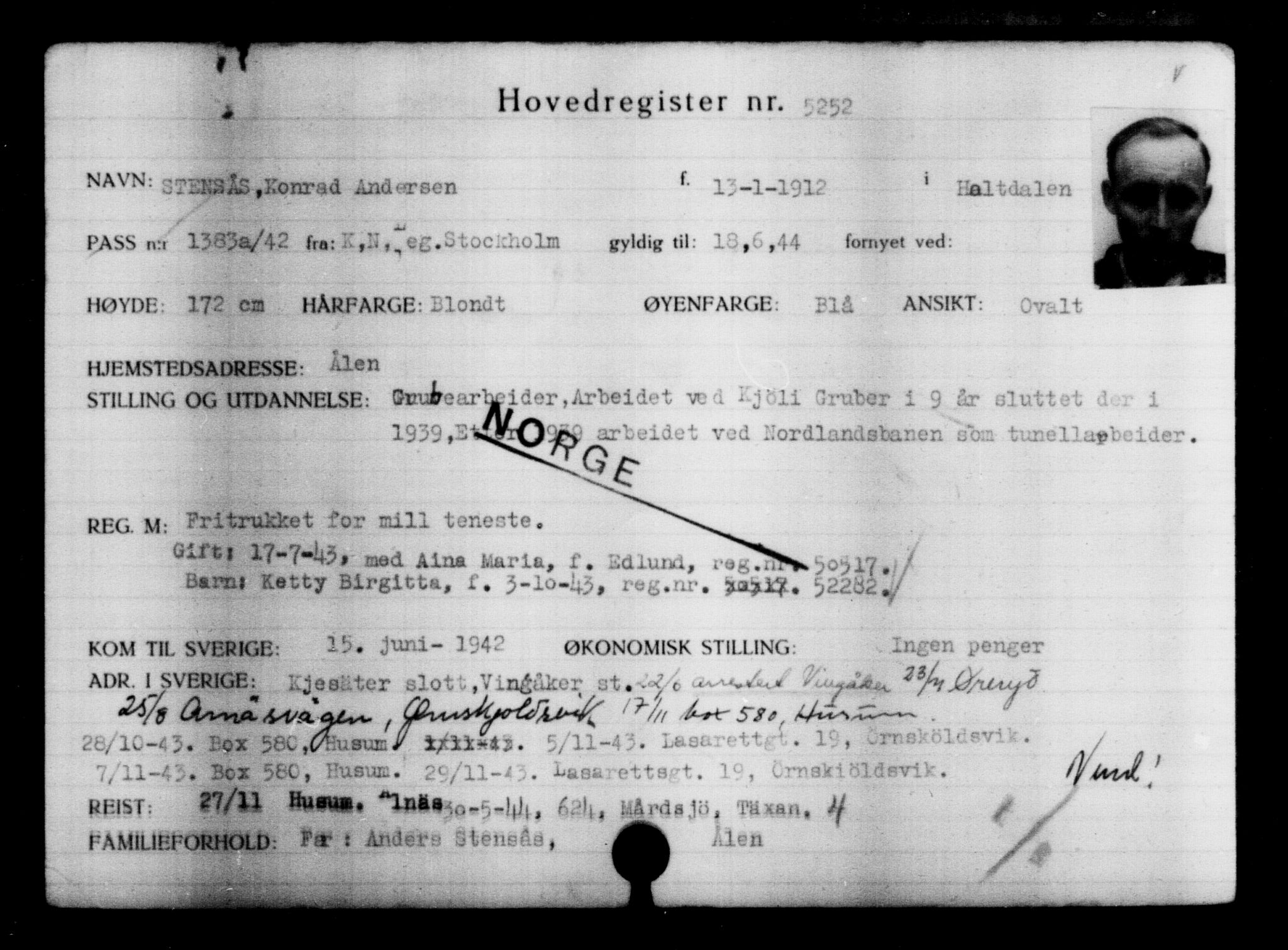 Utenriksstasjonene, Legasjonen i Stockholm, Flyktningkontoret, AV/RA-S-6753/V/Va/L0004: Kjesäterkartoteket, flyktninger med registreringsnr. 3496-6610, 1940-1945, s. 2020