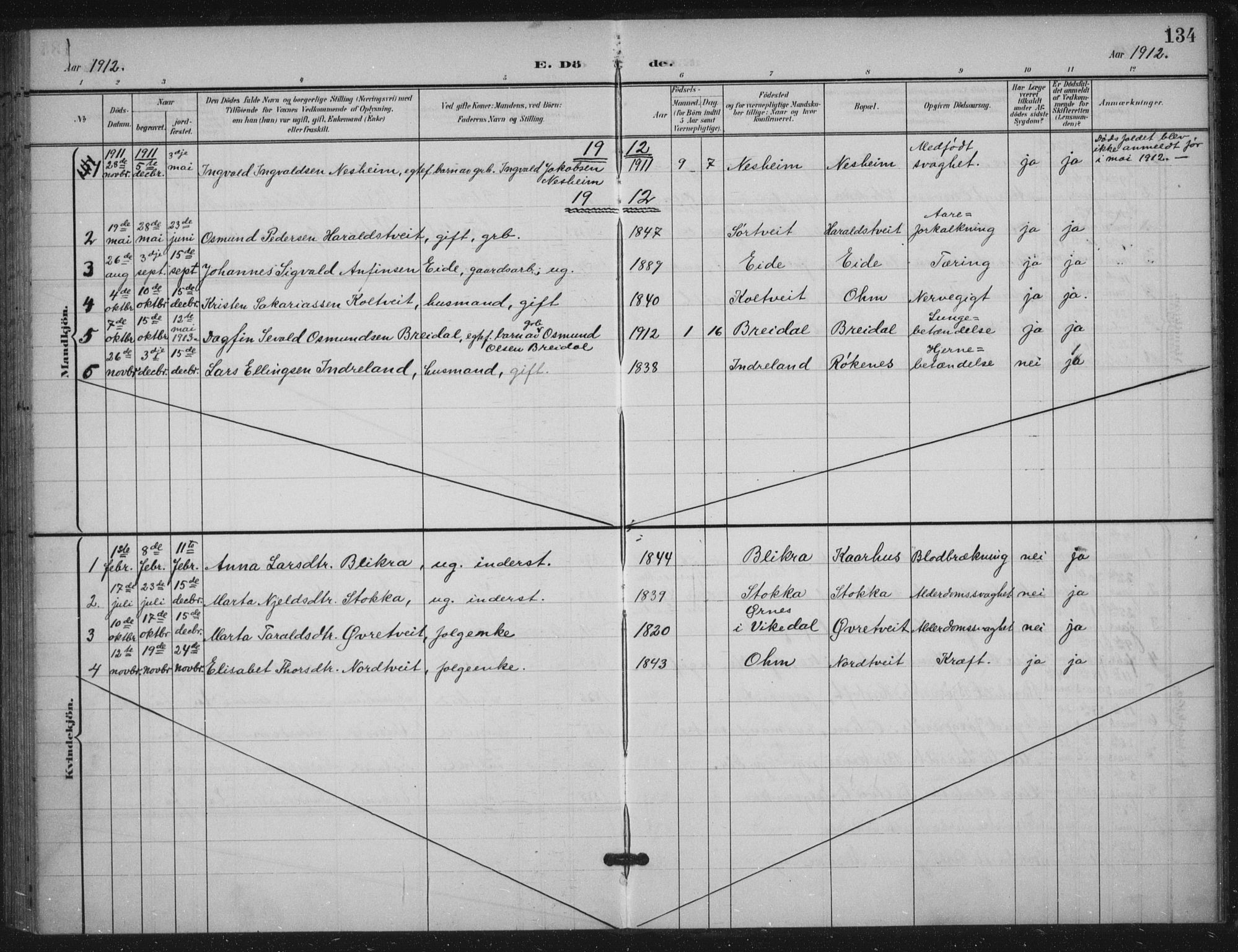 Skjold sokneprestkontor, AV/SAST-A-101847/H/Ha/Haa/L0012: Ministerialbok nr. A 12, 1899-1915, s. 134
