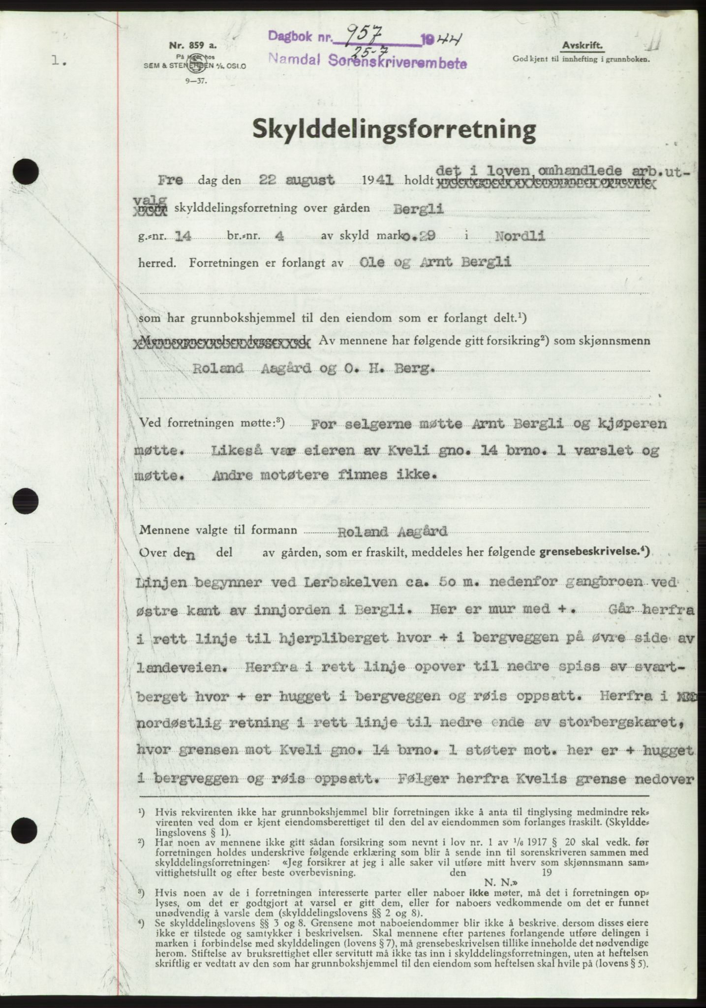 Namdal sorenskriveri, SAT/A-4133/1/2/2C: Pantebok nr. -, 1944-1945, Dagboknr: 957/1944