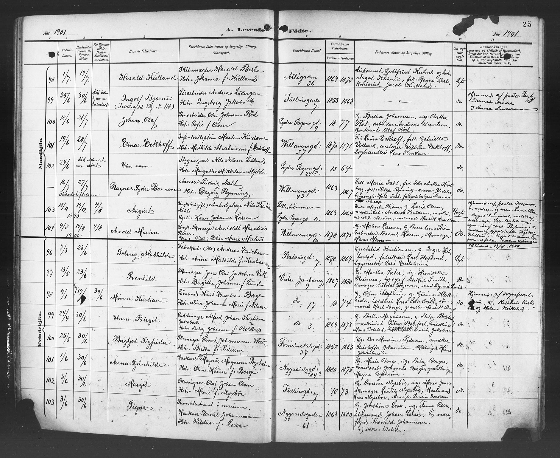 Johanneskirken sokneprestembete, AV/SAB-A-76001/H/Hab: Klokkerbok nr. A 2, 1900-1912, s. 25