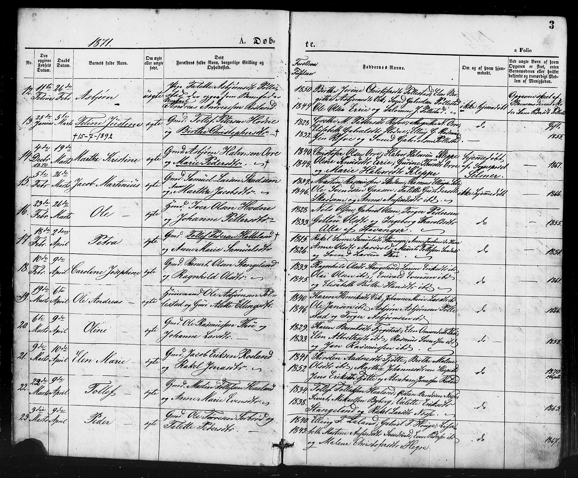 Klepp sokneprestkontor, AV/SAST-A-101803/001/3/30BA/L0006: Ministerialbok nr. A 6, 1871-1885, s. 3