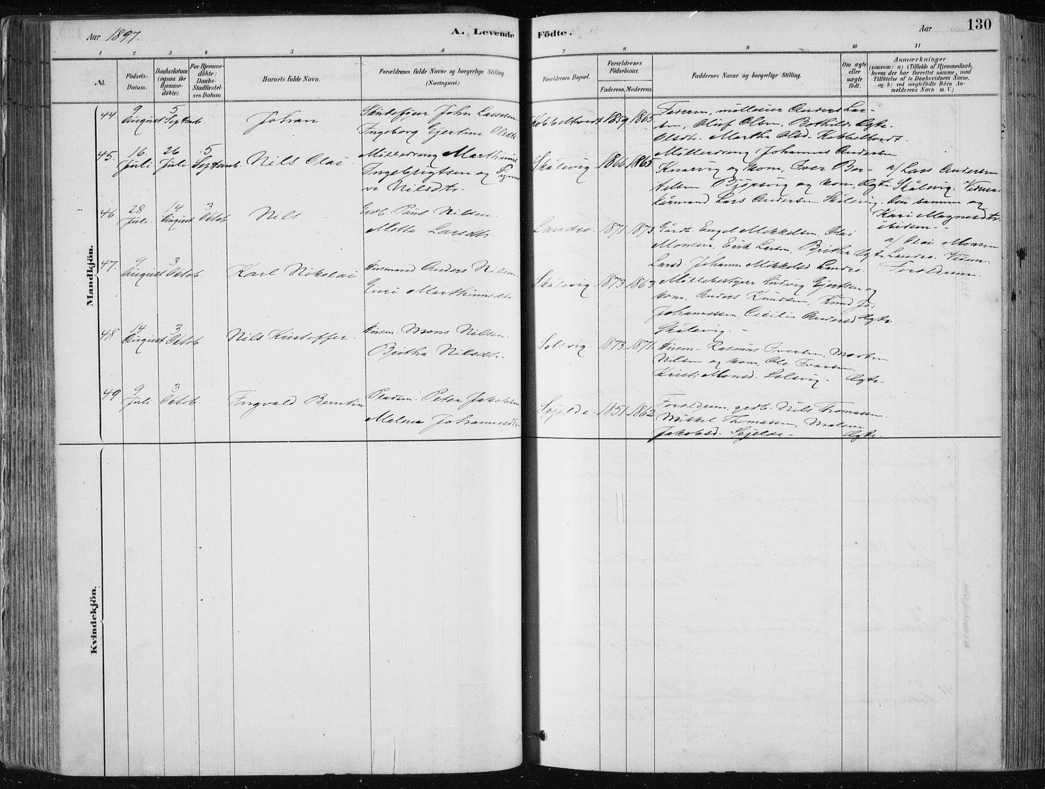 Fjell sokneprestembete, AV/SAB-A-75301/H/Haa: Ministerialbok nr. A  8, 1878-1898, s. 130