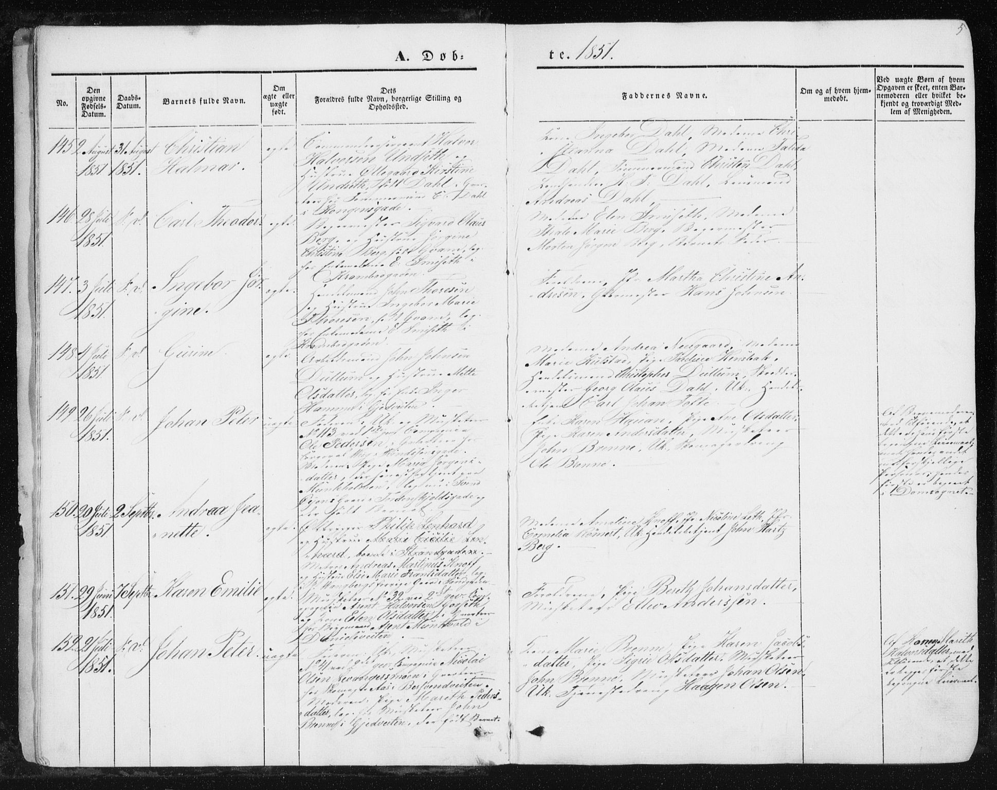 Ministerialprotokoller, klokkerbøker og fødselsregistre - Sør-Trøndelag, SAT/A-1456/602/L0112: Ministerialbok nr. 602A10, 1848-1859, s. 5