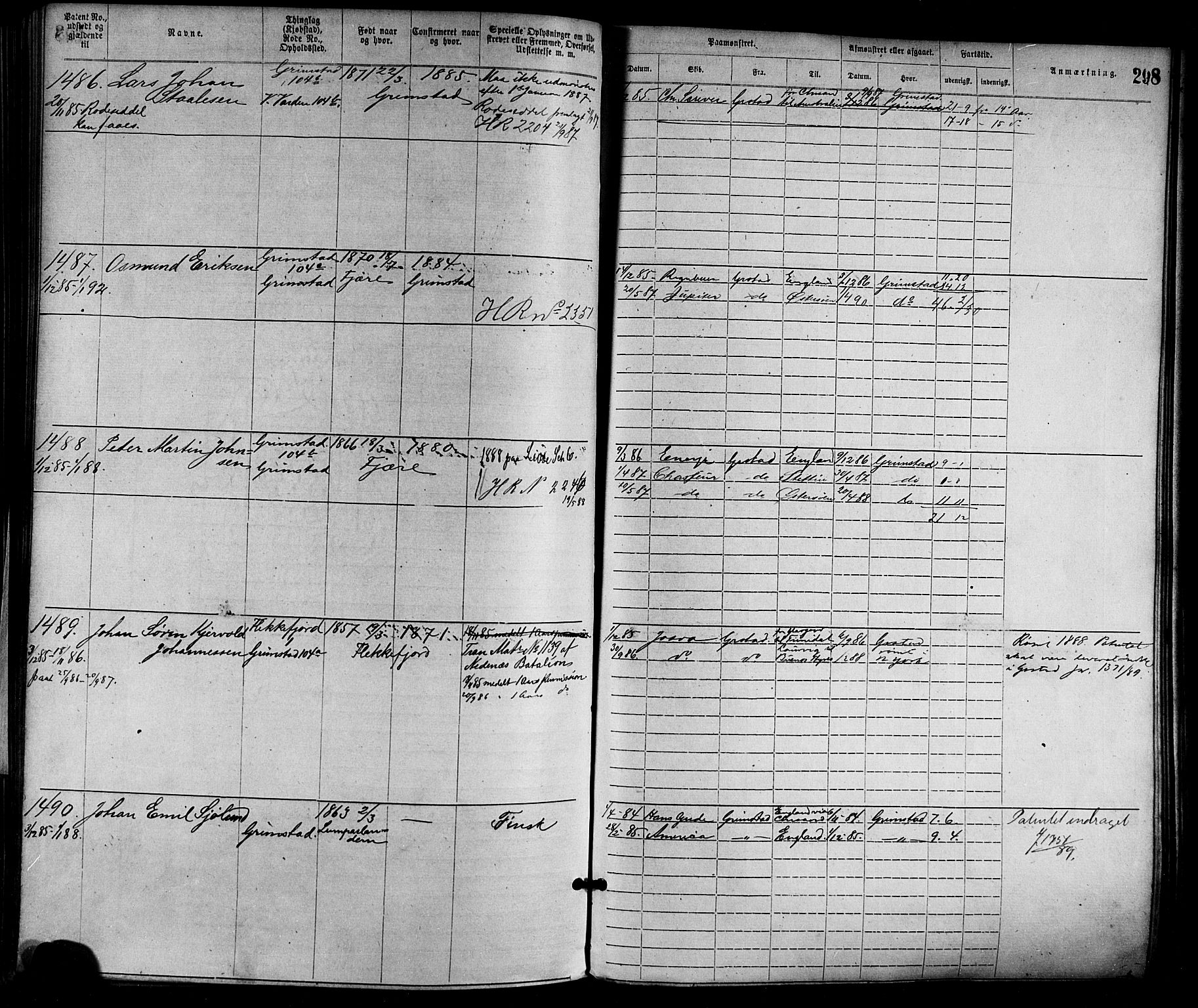 Grimstad mønstringskrets, AV/SAK-2031-0013/F/Fa/L0001: Annotasjonsrulle nr 1-1920 med register, F-1, 1870-1892, s. 331
