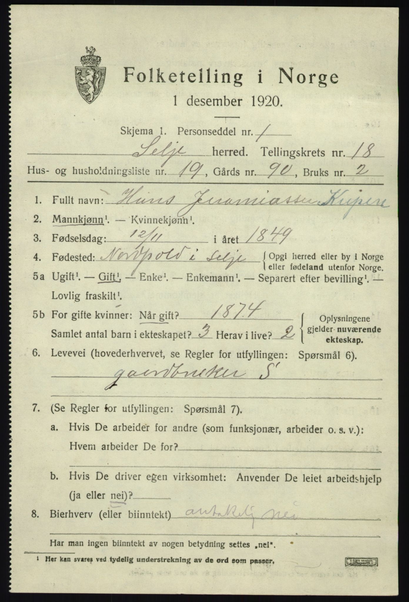 SAB, Folketelling 1920 for 1441 Selje herred, 1920, s. 8147