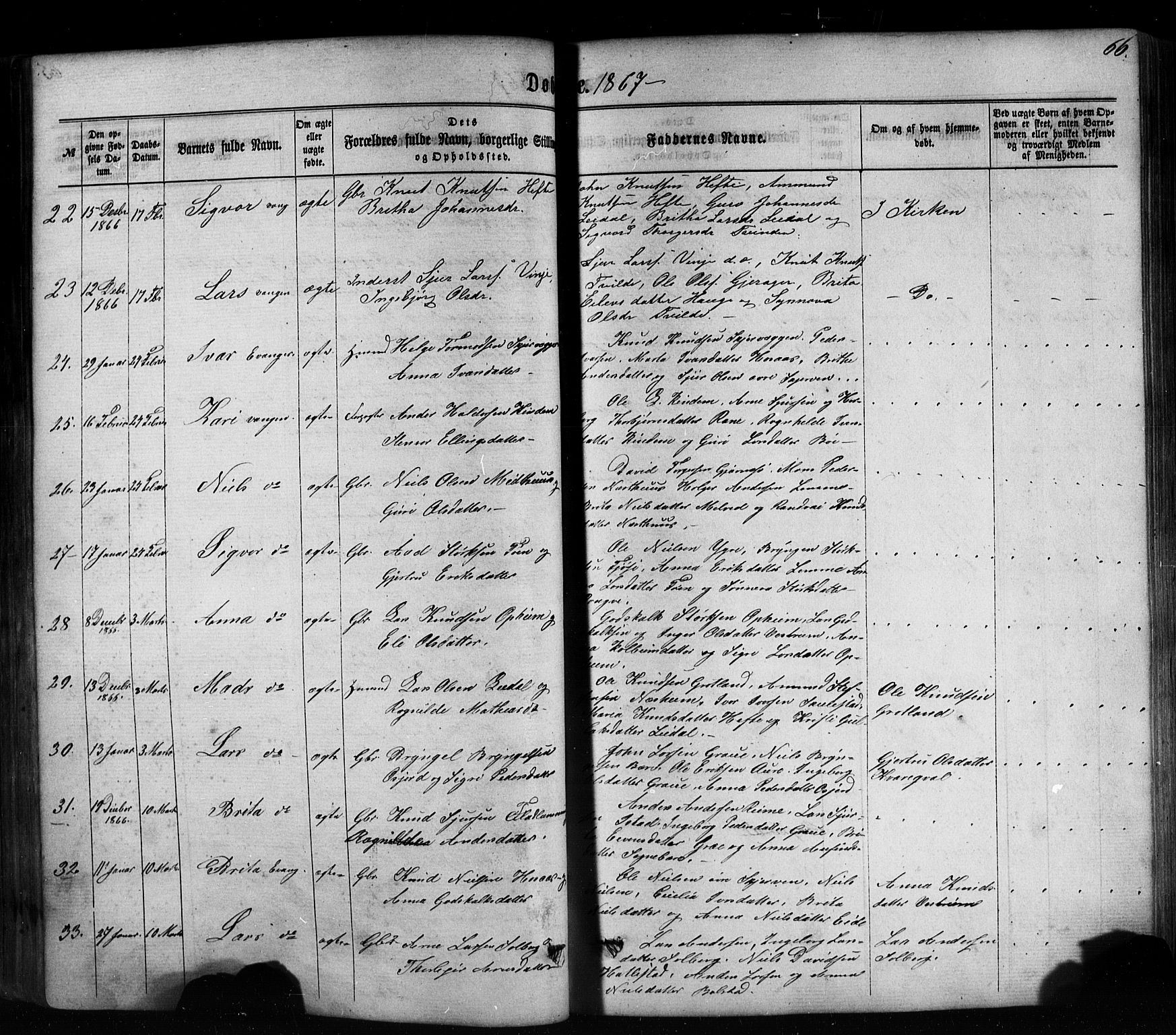 Voss sokneprestembete, AV/SAB-A-79001/H/Haa: Ministerialbok nr. A 17, 1863-1886, s. 66