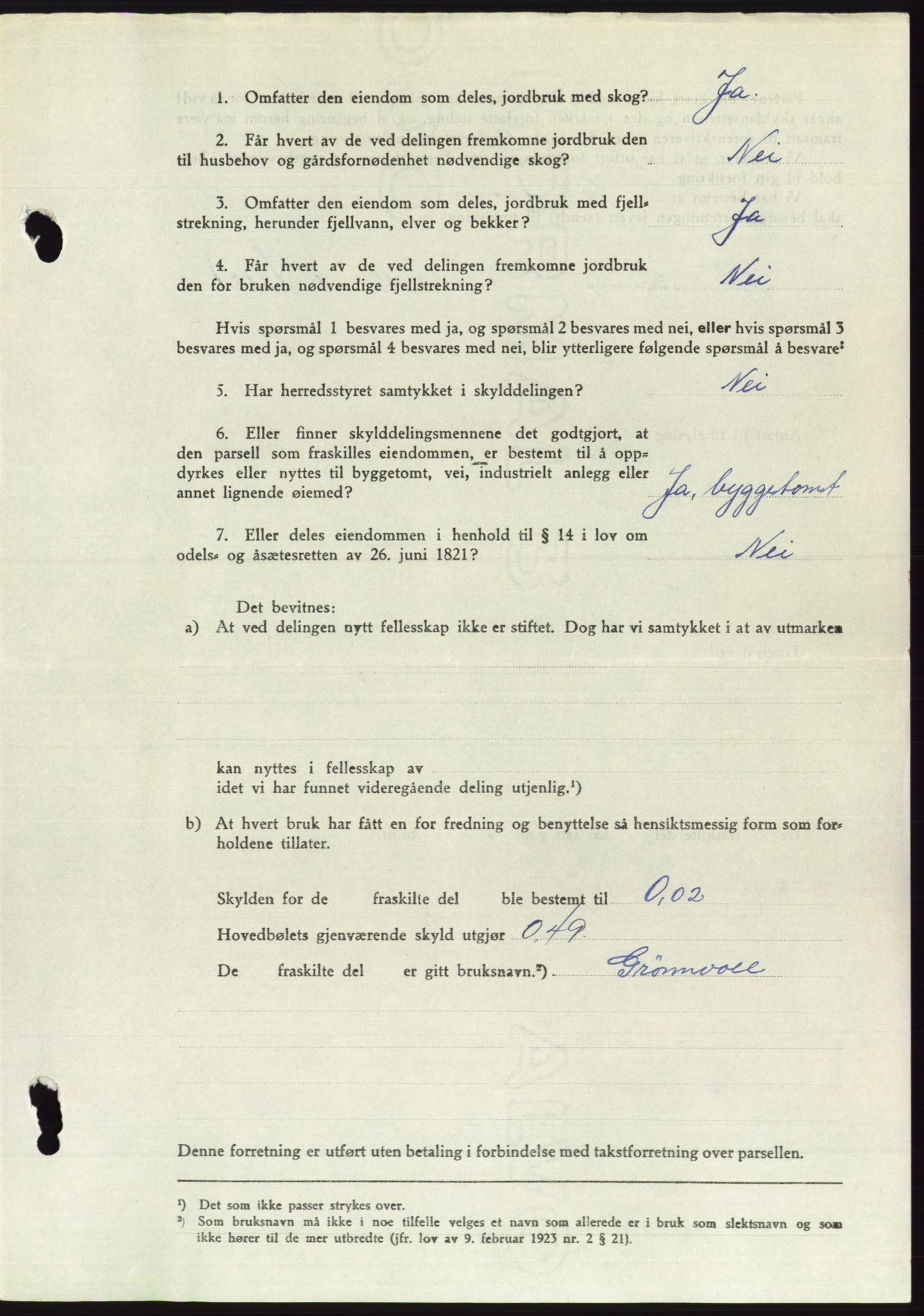 Søre Sunnmøre sorenskriveri, AV/SAT-A-4122/1/2/2C/L0085: Pantebok nr. 11A, 1949-1949, Dagboknr: 1537/1949