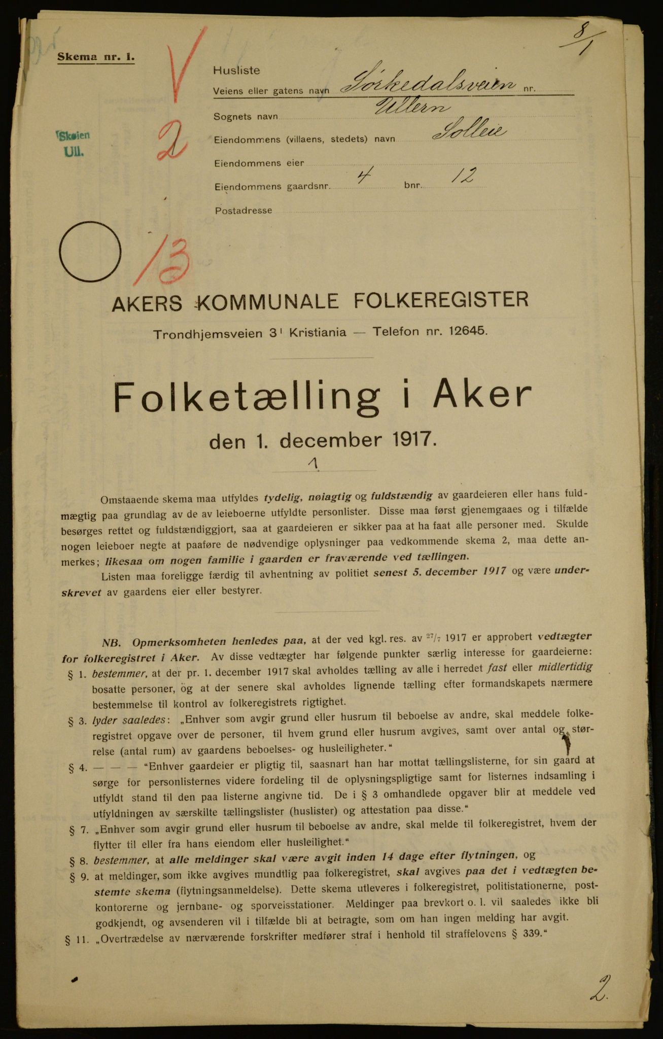 OBA, Kommunal folketelling 1.12.1917 for Aker, 1917, s. 41