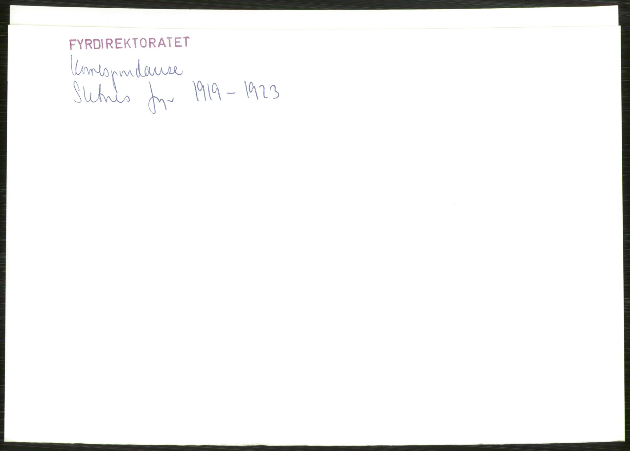 Fyrdirektoratet, AV/RA-S-1602/2/D/L0187/0001: -- / Sletnes fyr (Se 18, 63, 302, 396), 1919-1923, s. 1