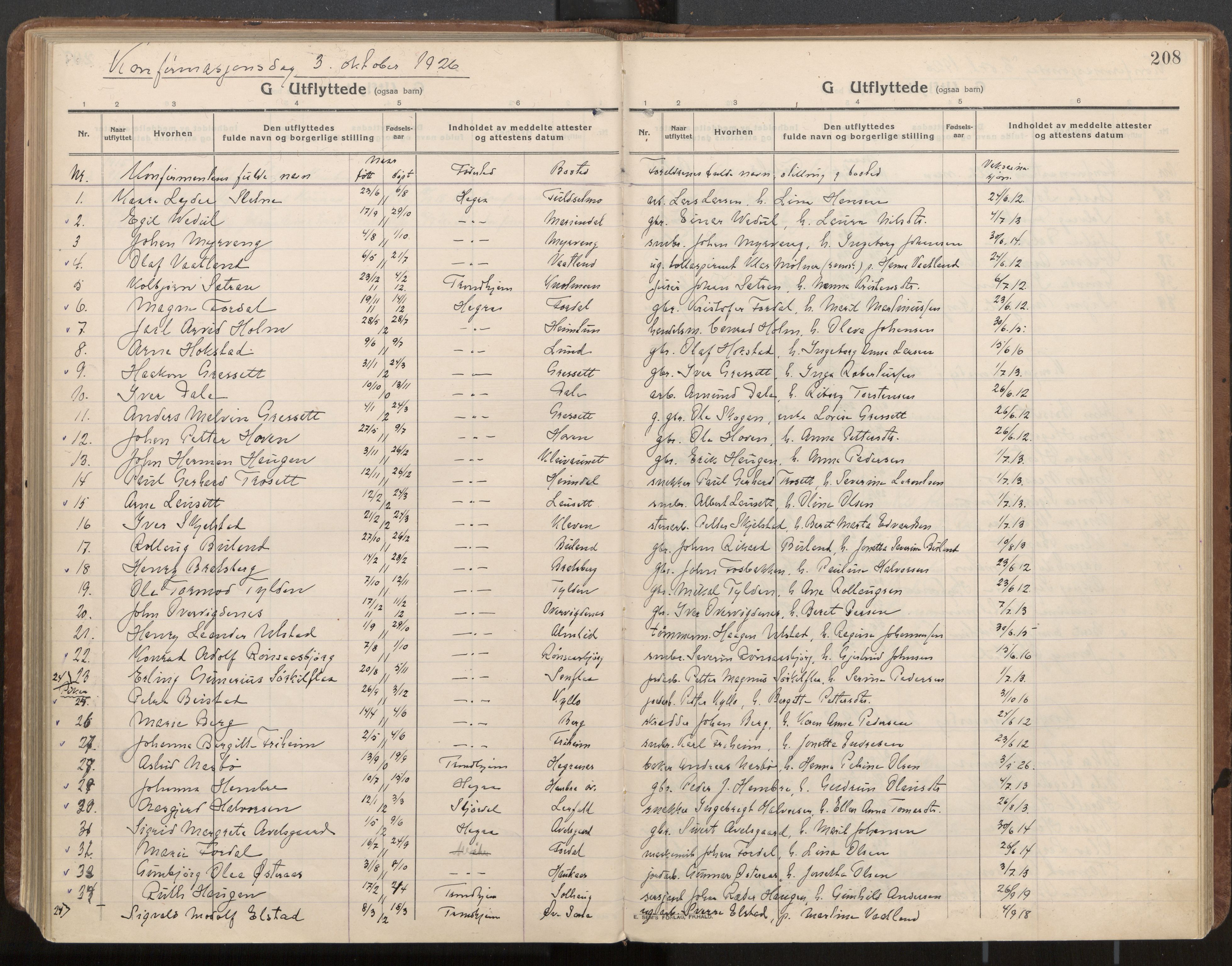 Ministerialprotokoller, klokkerbøker og fødselsregistre - Nord-Trøndelag, SAT/A-1458/703/L0037: Ministerialbok nr. 703A10, 1915-1932, s. 208