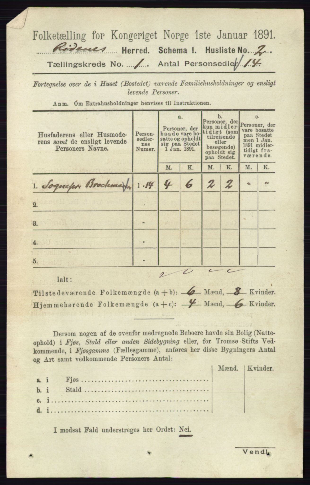 RA, Folketelling 1891 for 0120 Rødenes herred, 1891, s. 21