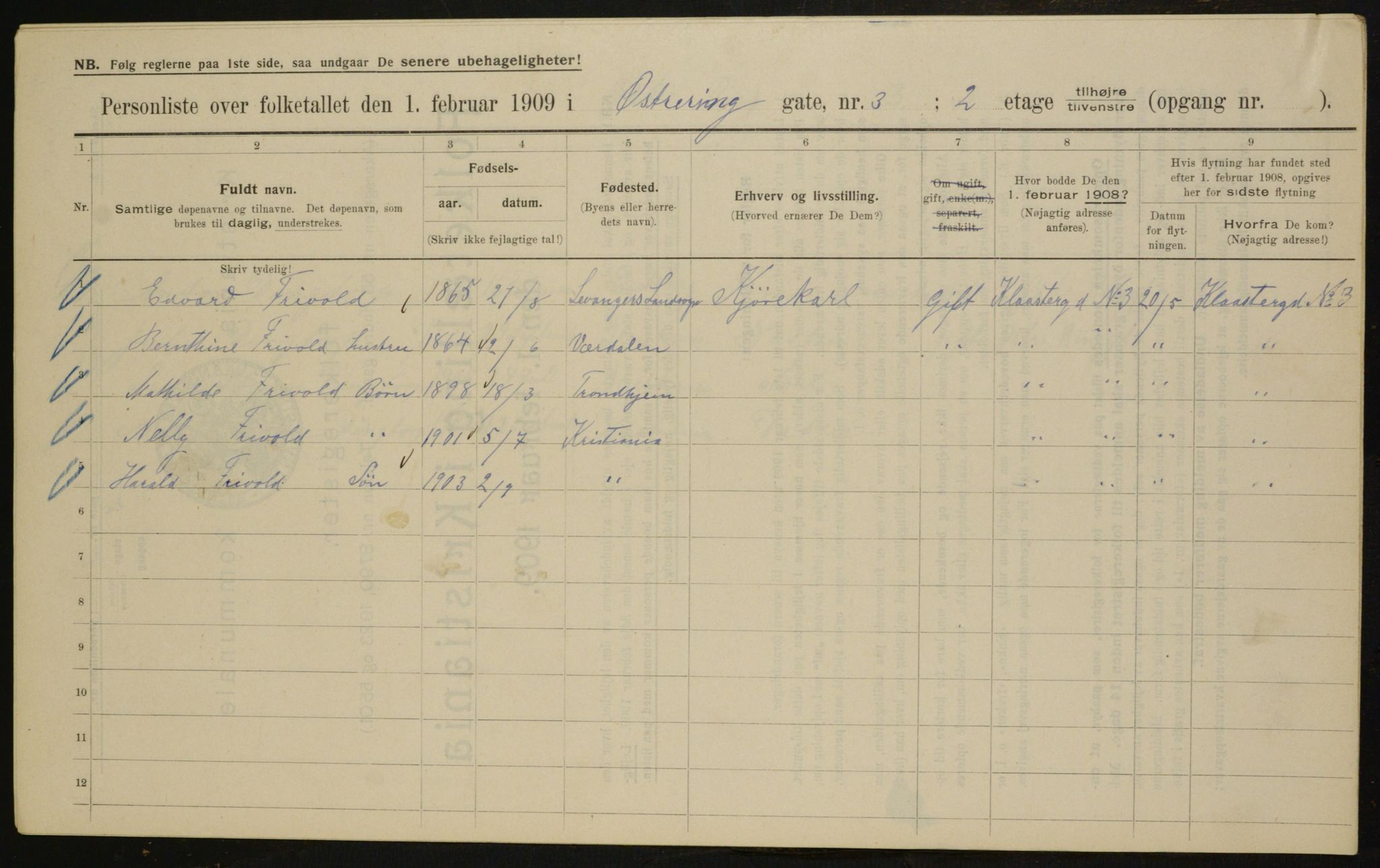 OBA, Kommunal folketelling 1.2.1909 for Kristiania kjøpstad, 1909, s. 41443