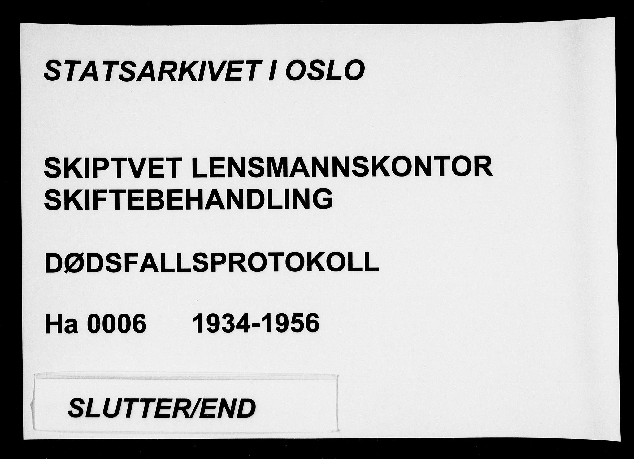 Skiptvet lensmannskontor, SAO/A-10080/H/Ha/L0006: Dødsanmeldelsesprotokoll, 1934-1956
