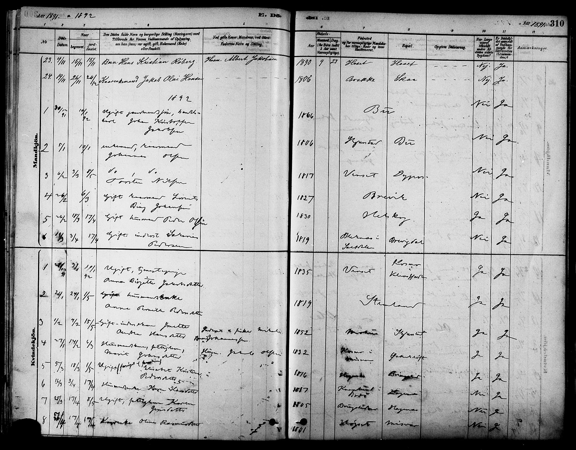 Ministerialprotokoller, klokkerbøker og fødselsregistre - Nordland, SAT/A-1459/852/L0740: Ministerialbok nr. 852A10, 1878-1894, s. 310