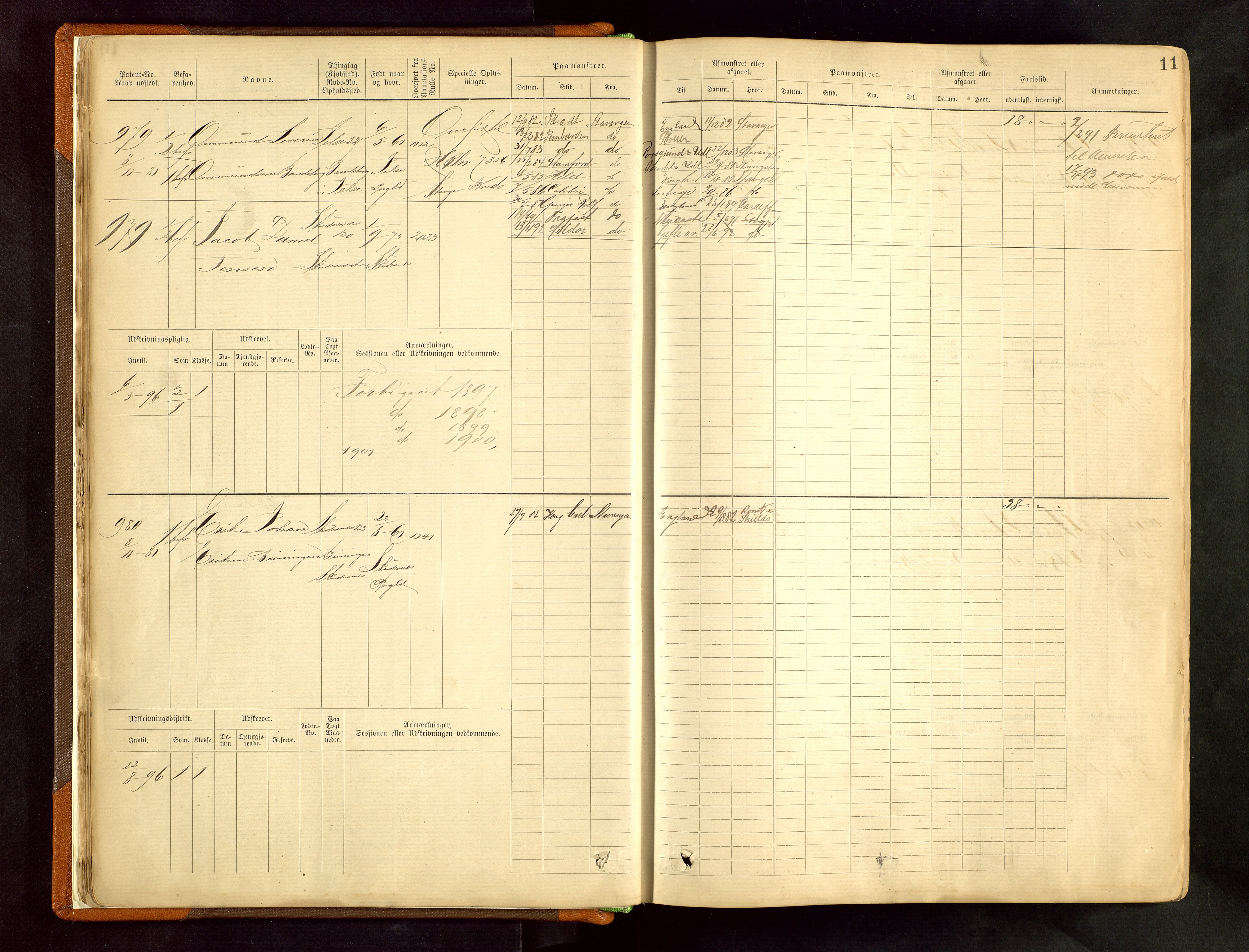 Haugesund sjømannskontor, AV/SAST-A-102007/F/Fb/Fbb/L0002: Sjøfartsrulle Skudenes kretsnr. 959-2439, 1860-1948, s. 11