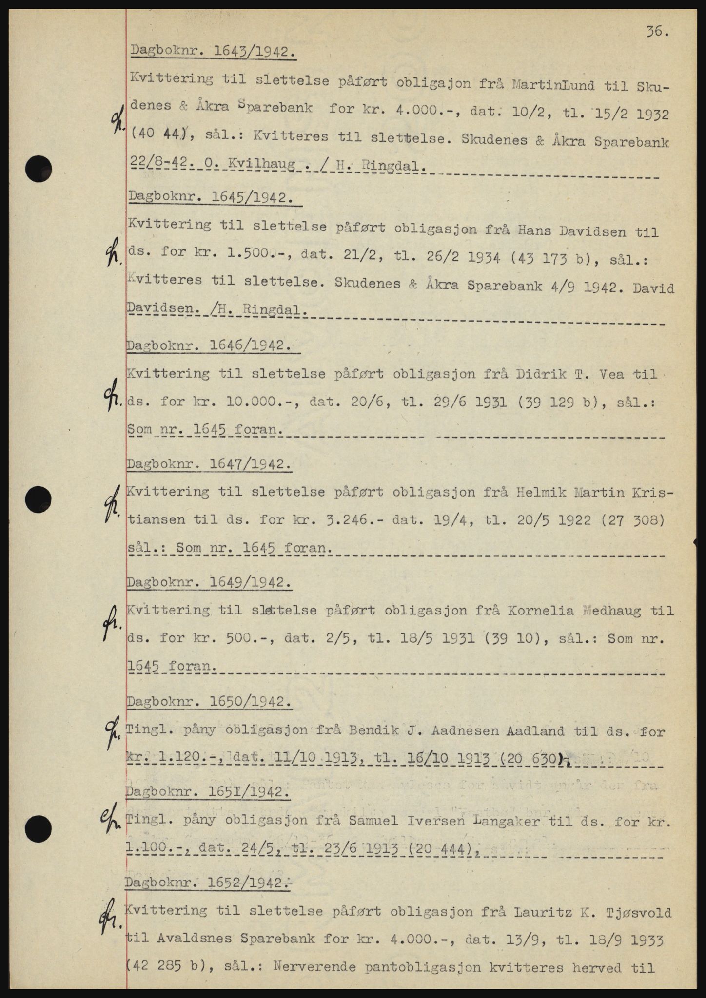 Karmsund sorenskriveri, SAST/A-100311/01/II/IIBBE/L0008: Pantebok nr. B 54, 1942-1943, Dagboknr: 1643/1942