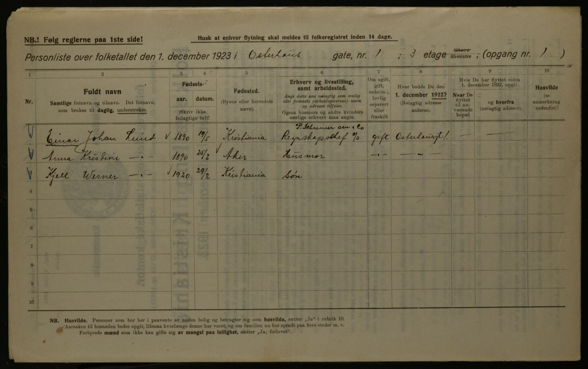 OBA, Kommunal folketelling 1.12.1923 for Kristiania, 1923, s. 85411