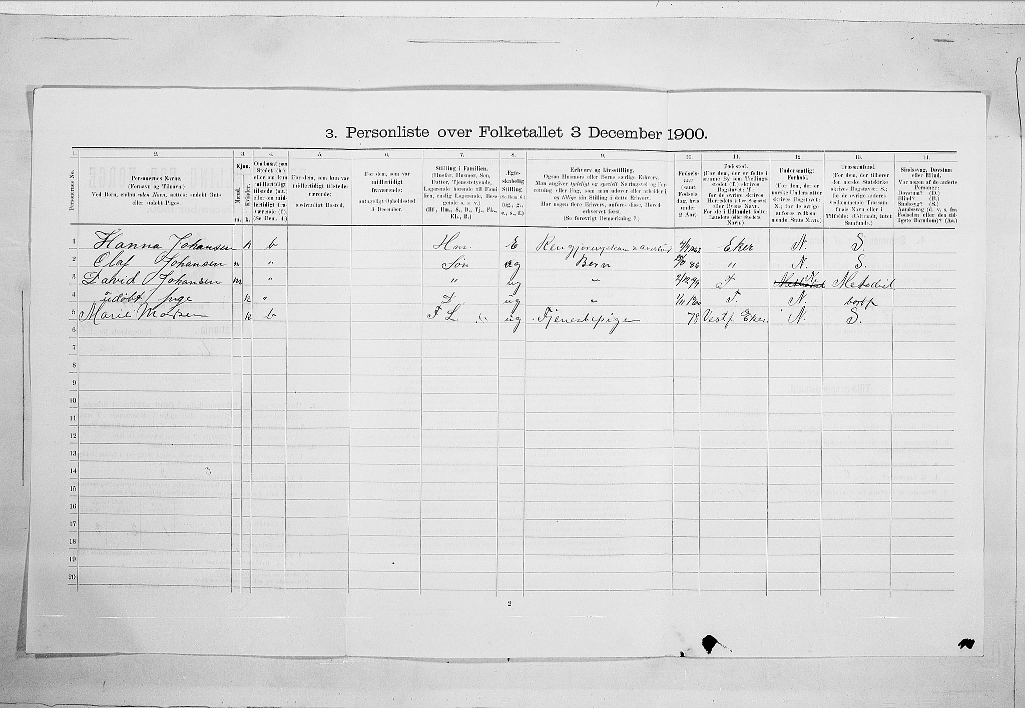SAO, Folketelling 1900 for 0301 Kristiania kjøpstad, 1900, s. 108536