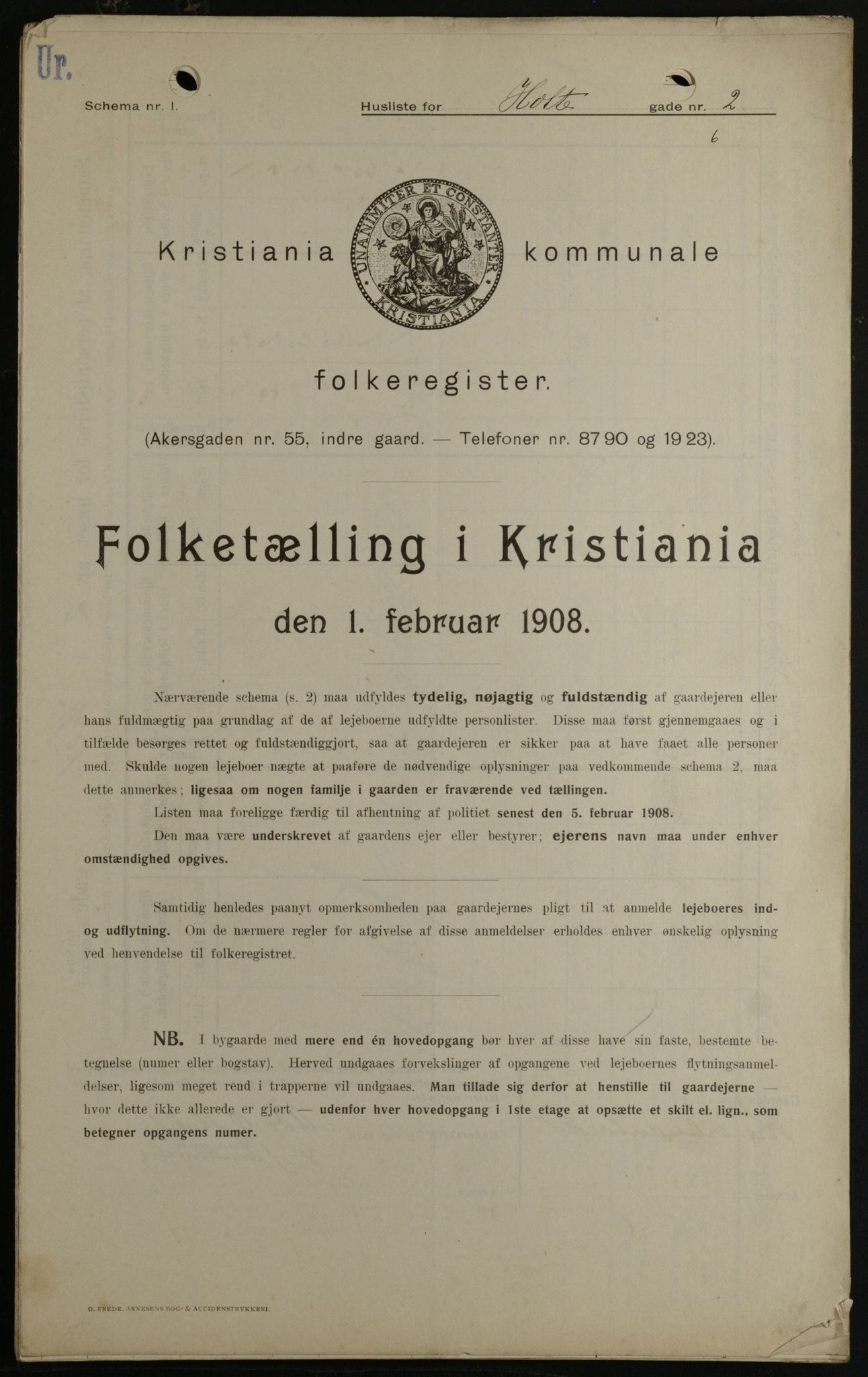 OBA, Kommunal folketelling 1.2.1908 for Kristiania kjøpstad, 1908, s. 36998