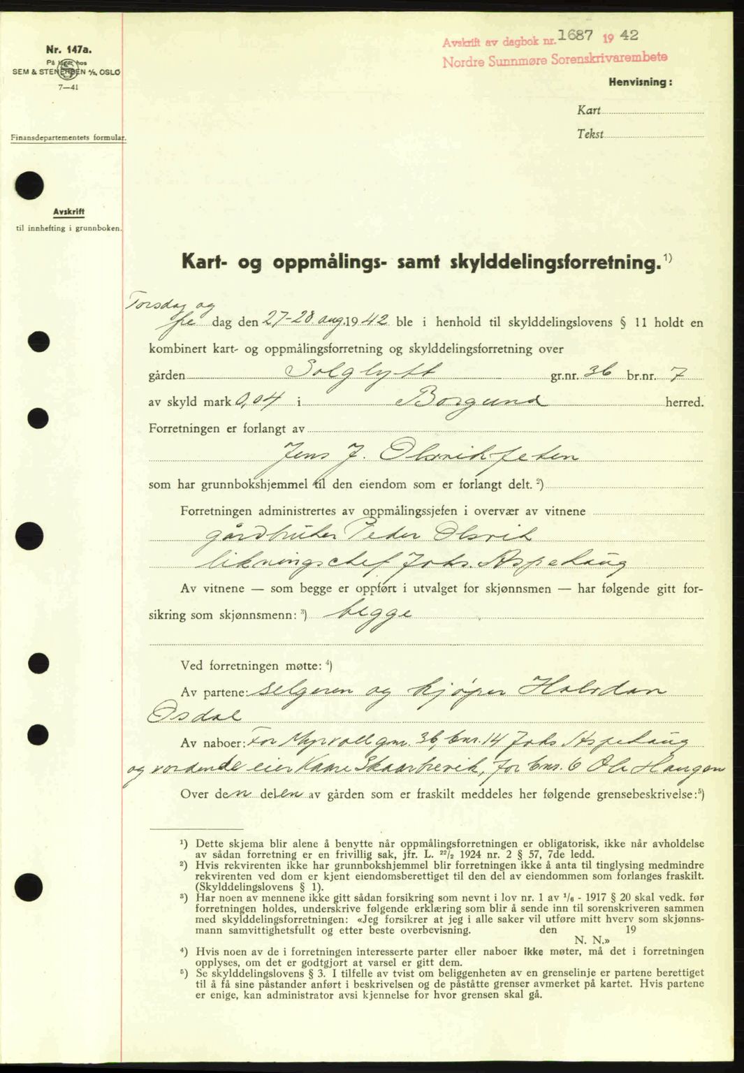 Nordre Sunnmøre sorenskriveri, SAT/A-0006/1/2/2C/2Ca: Pantebok nr. A14, 1942-1942, Dagboknr: 1687/1942