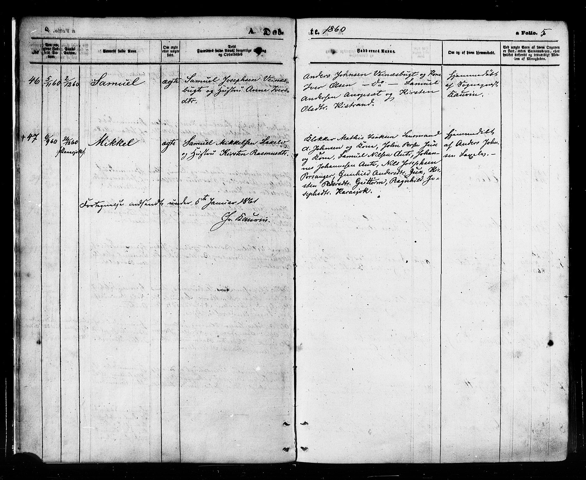 Kistrand/Porsanger sokneprestembete, AV/SATØ-S-1351/H/Ha/L0005.kirke: Ministerialbok nr. 5, 1860-1874, s. 5