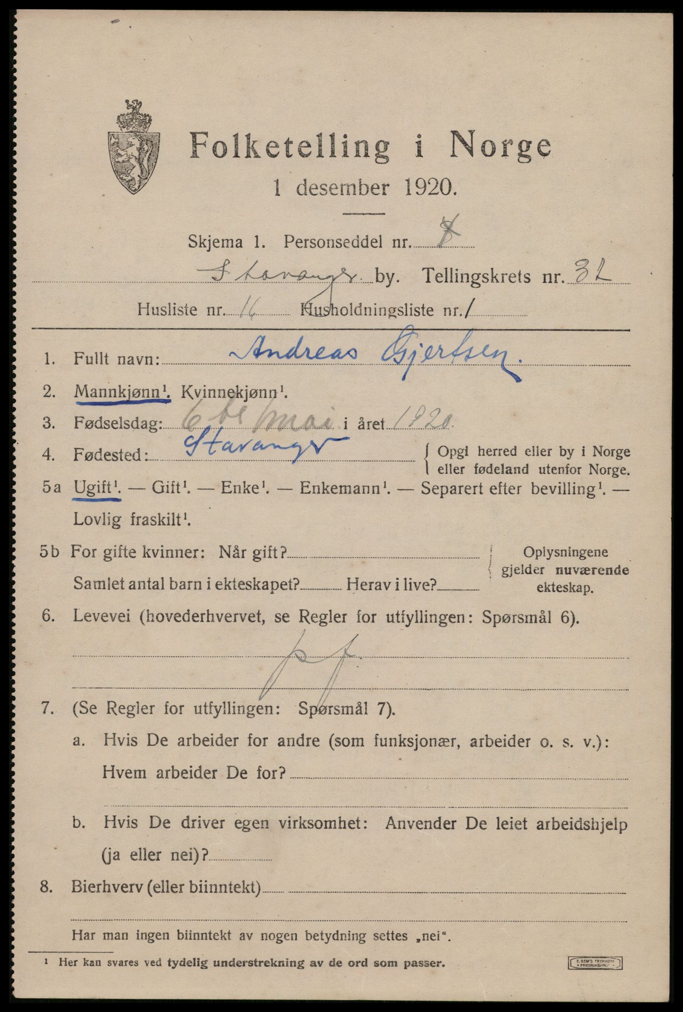 SAST, Folketelling 1920 for 1103 Stavanger kjøpstad, 1920, s. 97664