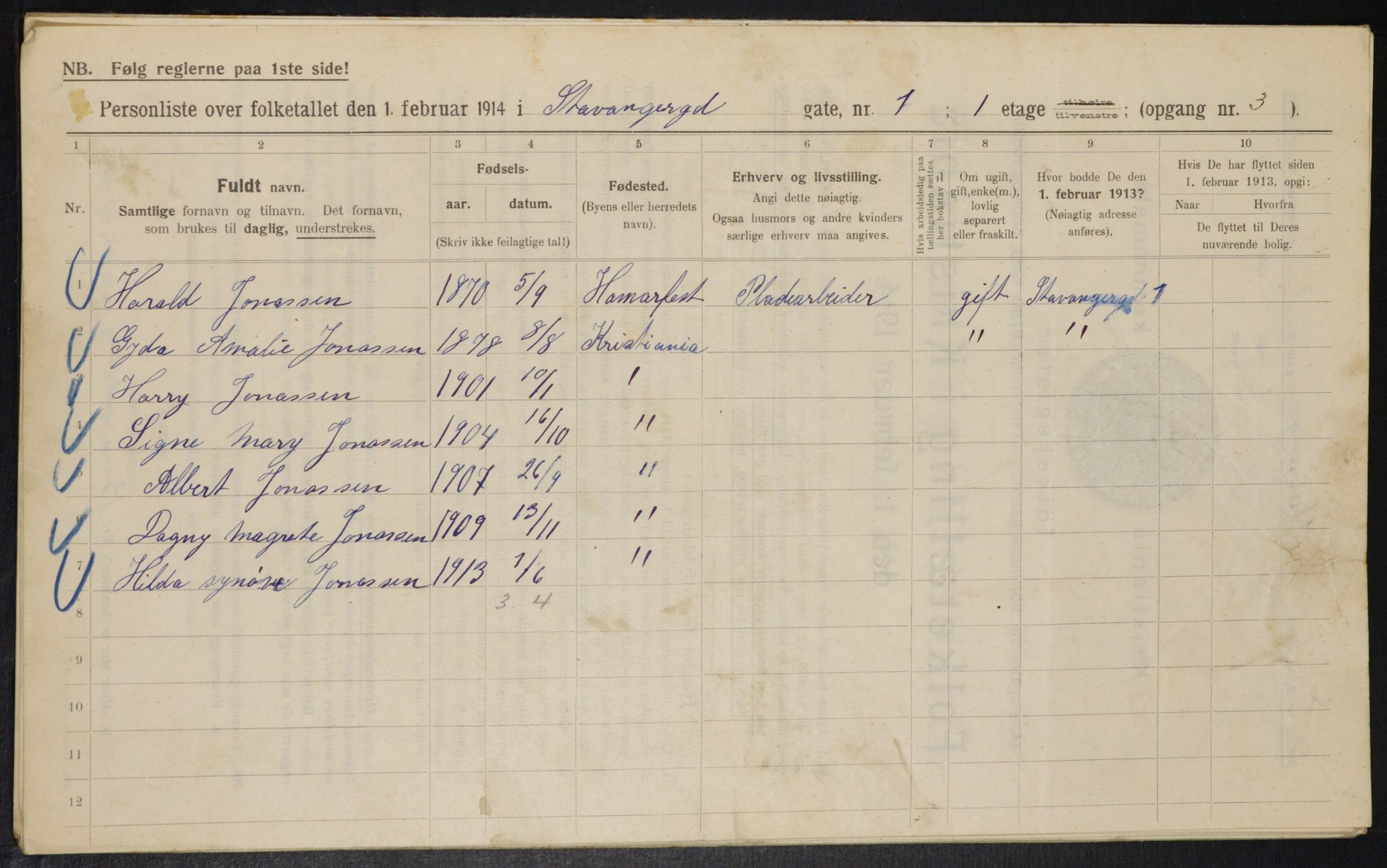 OBA, Kommunal folketelling 1.2.1914 for Kristiania, 1914, s. 100588