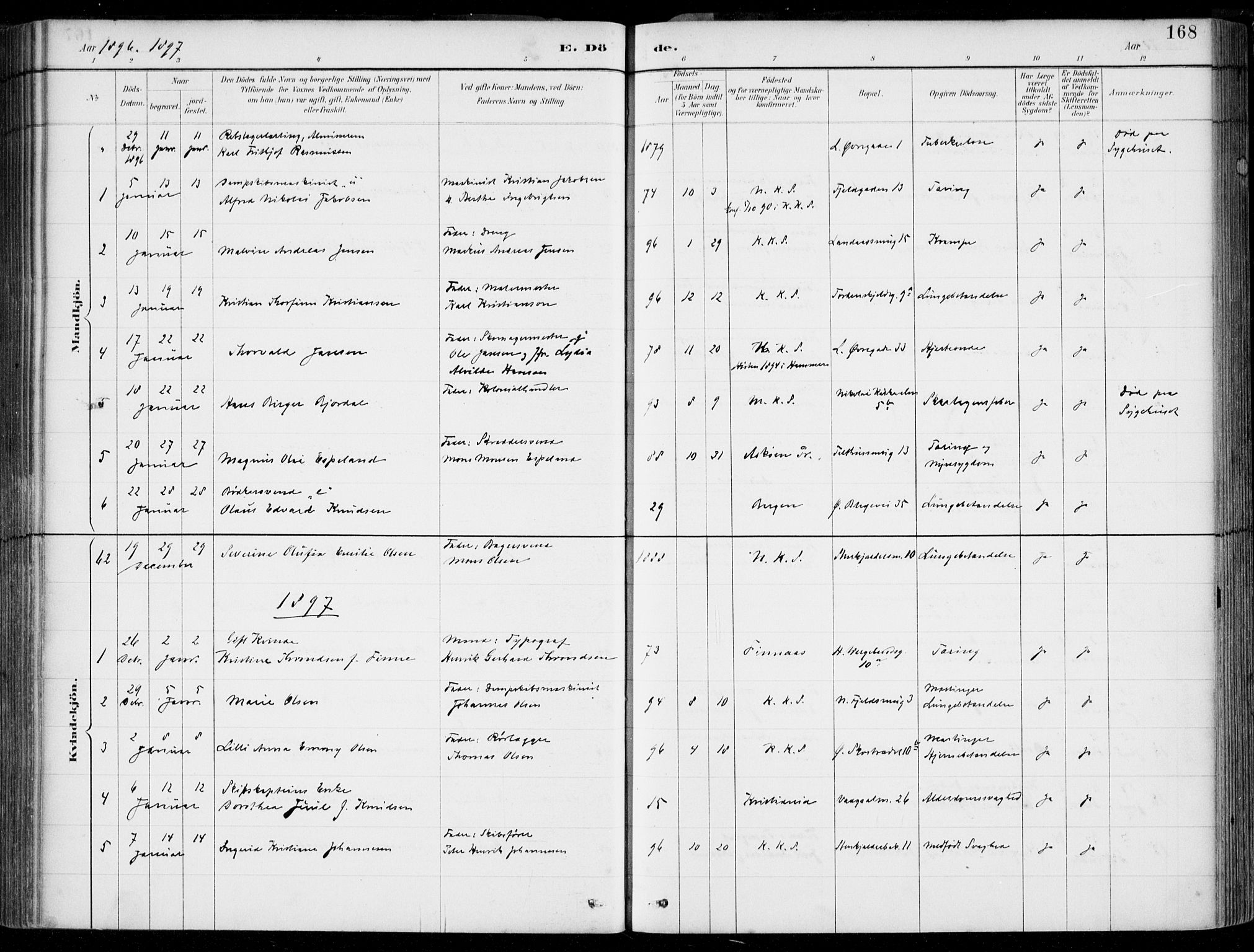 Korskirken sokneprestembete, AV/SAB-A-76101/H/Hab: Klokkerbok nr. E 4, 1884-1910, s. 168