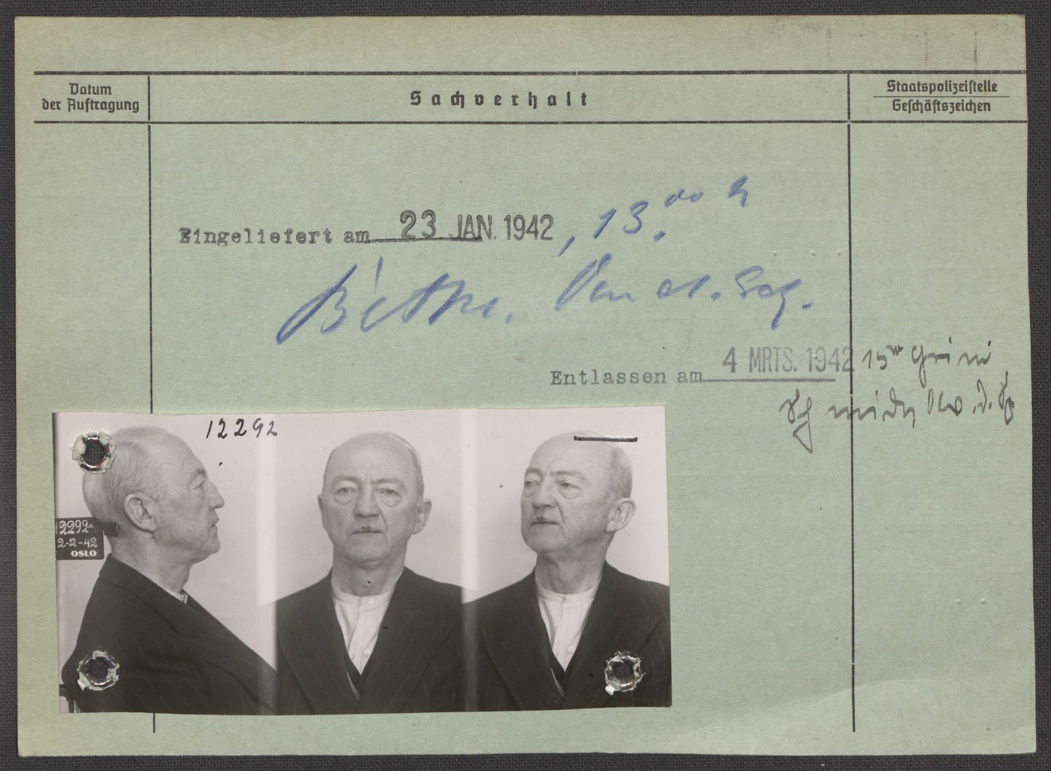 Befehlshaber der Sicherheitspolizei und des SD, RA/RAFA-5969/E/Ea/Eaa/L0005: Register over norske fanger i Møllergata 19: Hø-Kj, 1940-1945, s. 1076