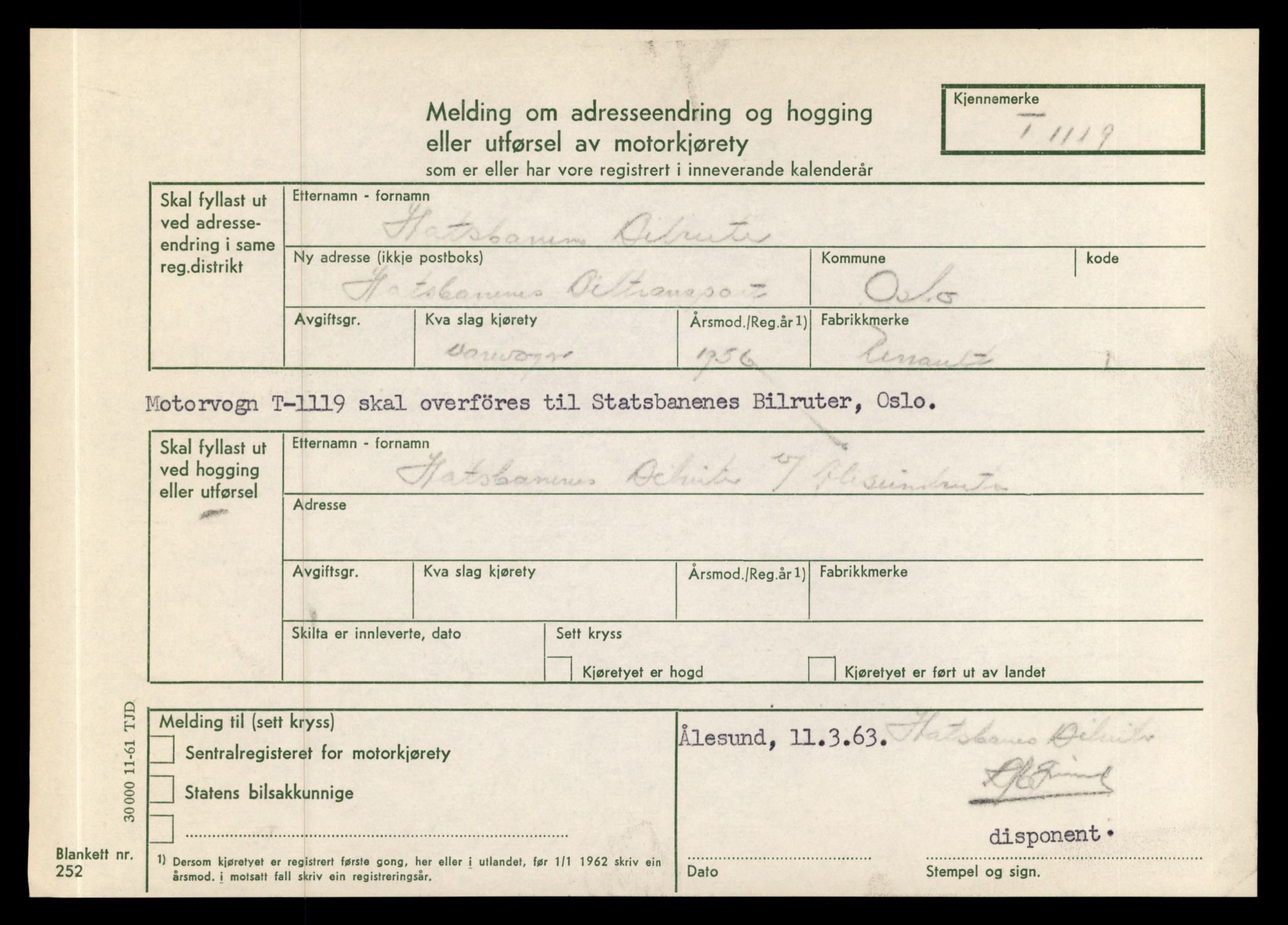 Møre og Romsdal vegkontor - Ålesund trafikkstasjon, AV/SAT-A-4099/F/Fe/L0010: Registreringskort for kjøretøy T 1050 - T 1169, 1927-1998, s. 2033