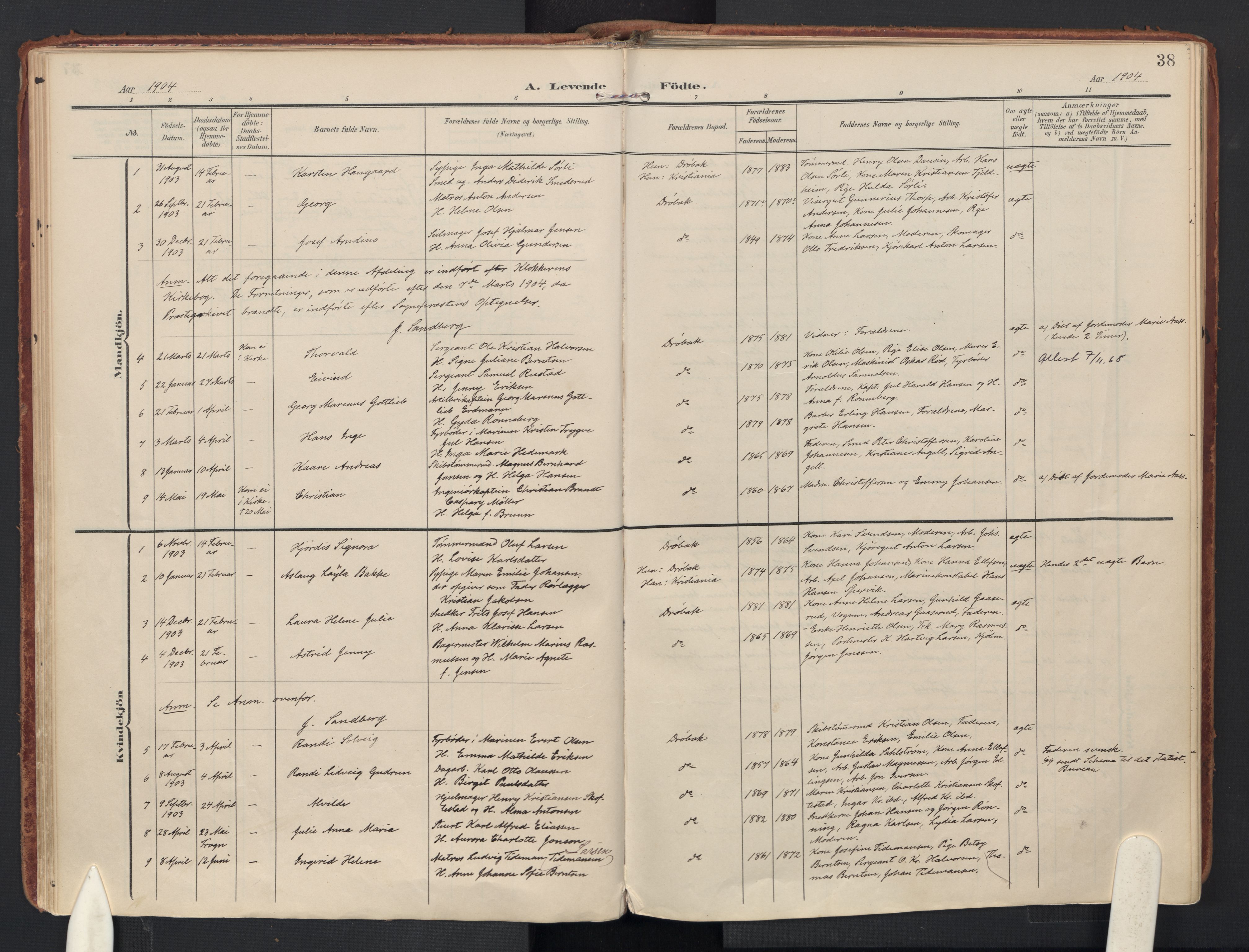 Drøbak prestekontor Kirkebøker, AV/SAO-A-10142a/F/Fb/L0003: Ministerialbok nr. II 3, 1897-1918, s. 38