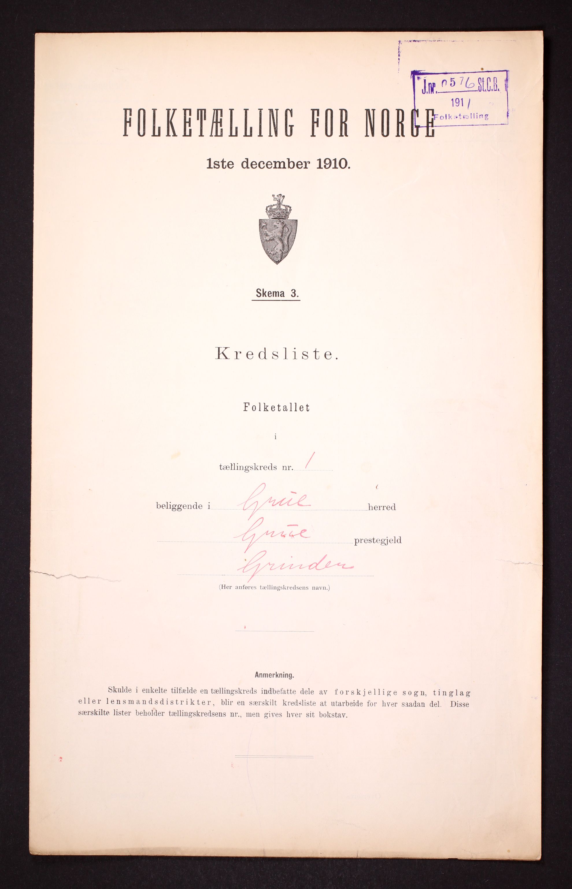 RA, Folketelling 1910 for 0423 Grue herred, 1910, s. 4