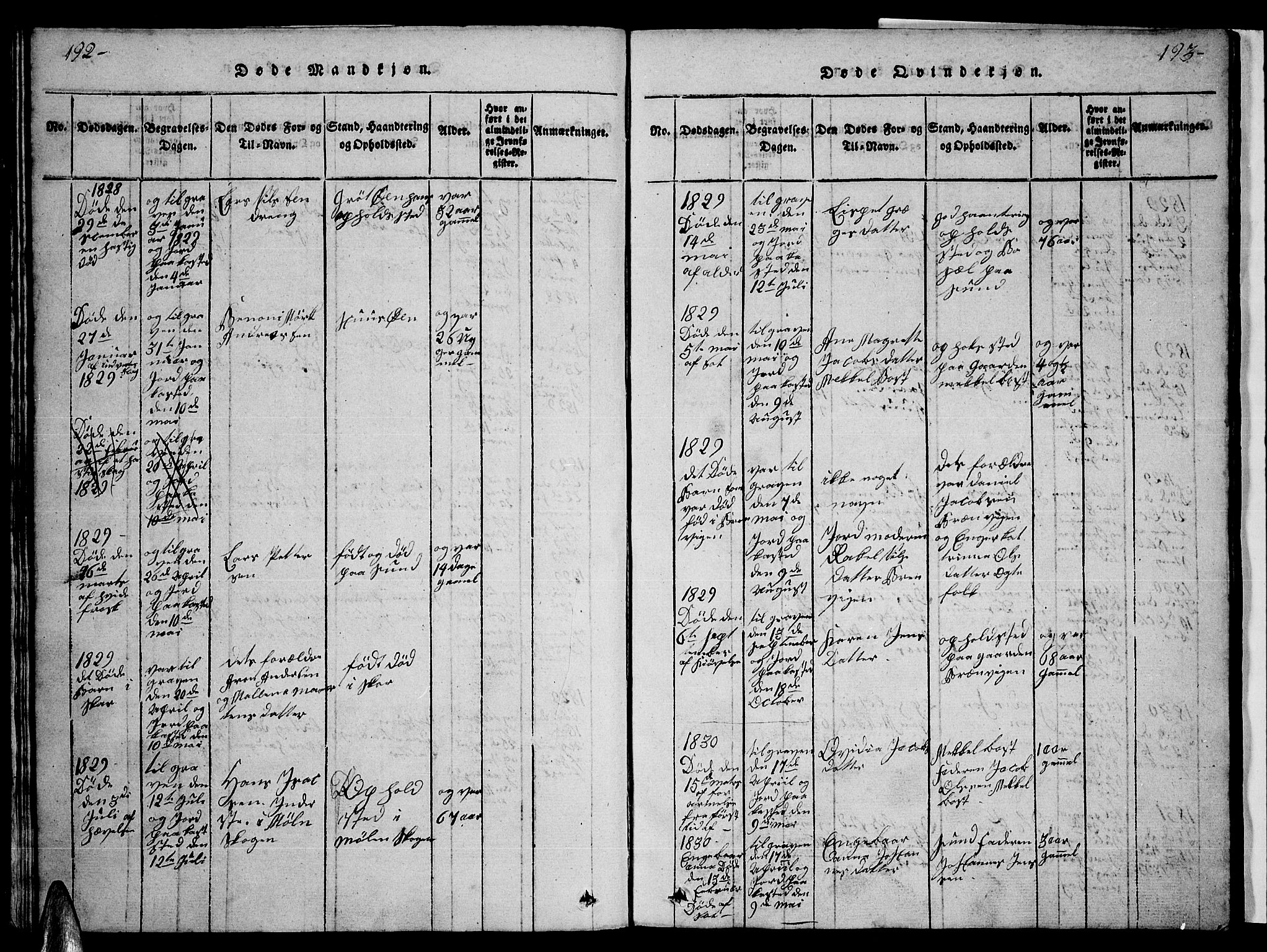 Ministerialprotokoller, klokkerbøker og fødselsregistre - Nordland, SAT/A-1459/857/L0826: Klokkerbok nr. 857C01, 1821-1852, s. 192-193