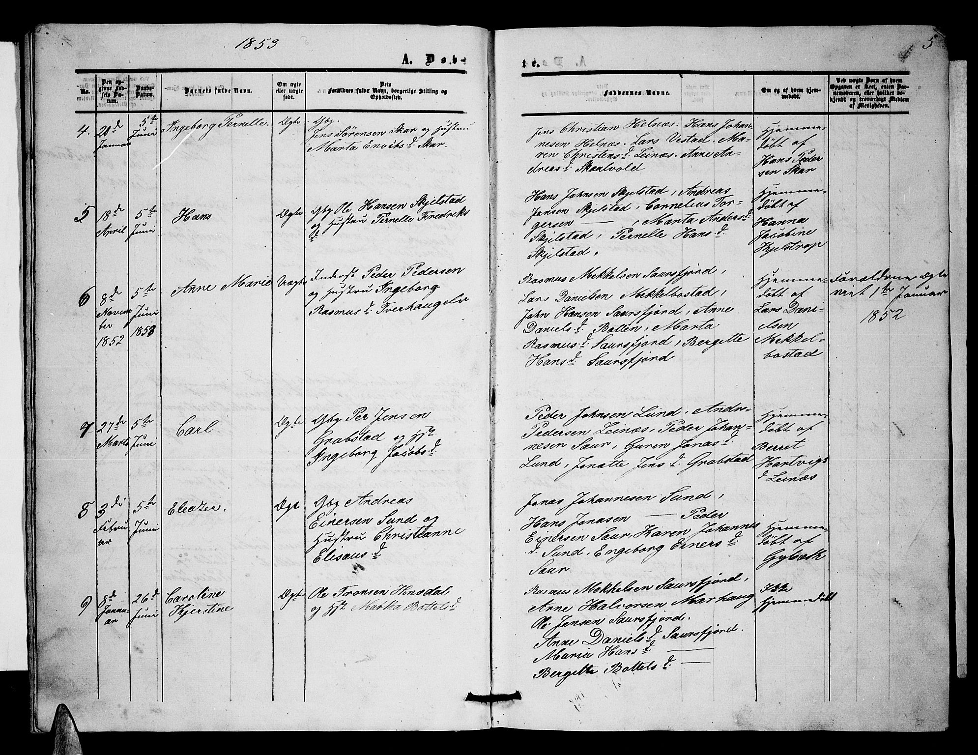 Ministerialprotokoller, klokkerbøker og fødselsregistre - Nordland, AV/SAT-A-1459/857/L0827: Klokkerbok nr. 857C02, 1852-1879, s. 5