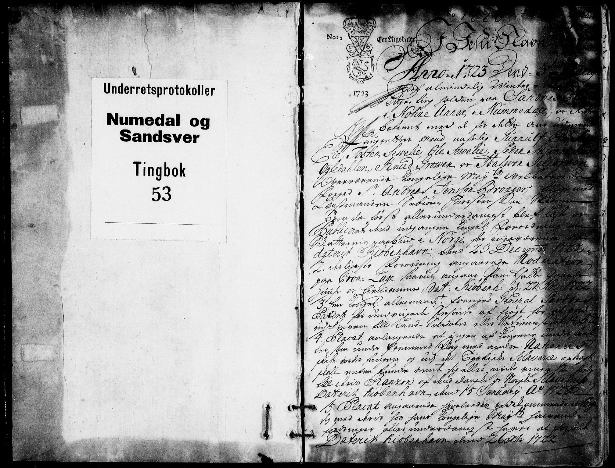 Numedal og Sandsvær sorenskriveri, AV/SAKO-A-128/F/Fa/Faa/L0053: Tingbok, 1723, s. 0b-1a