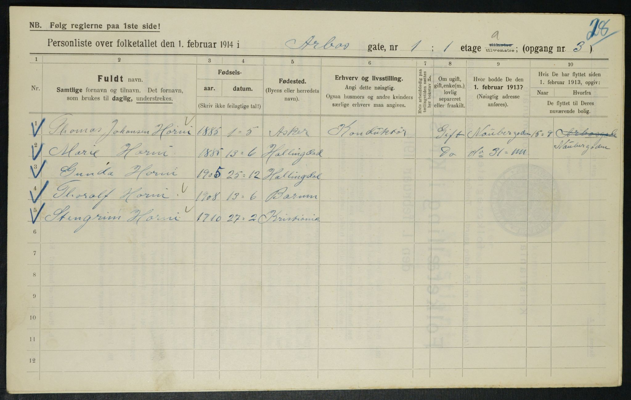 OBA, Kommunal folketelling 1.2.1914 for Kristiania, 1914, s. 1737