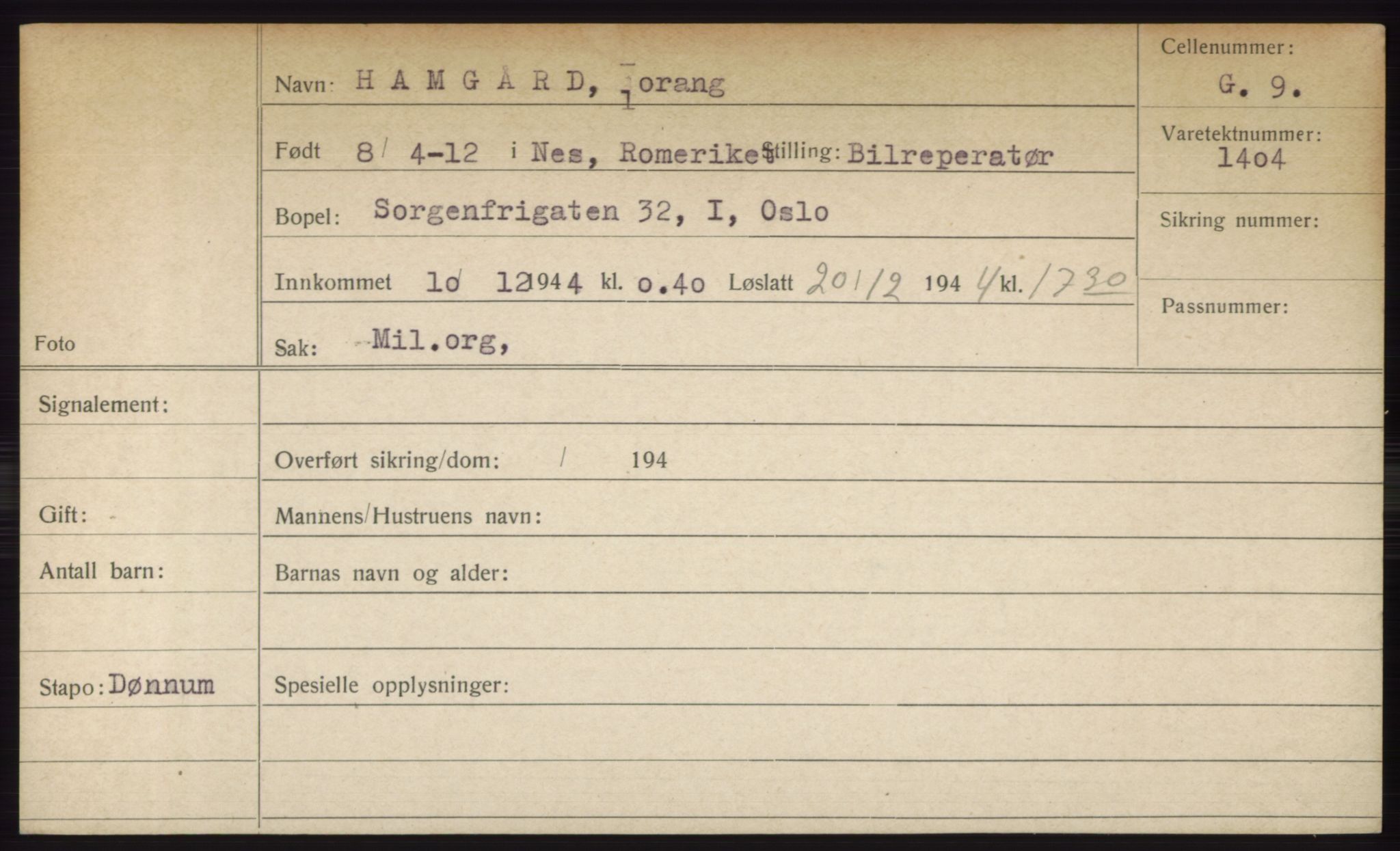 Statspolitiet - Hovedkontoret / Osloavdelingen, AV/RA-S-1329/C/Ck/Cke/L0003: Fangeregister; etternavn G - K, 1941-1945, s. 219