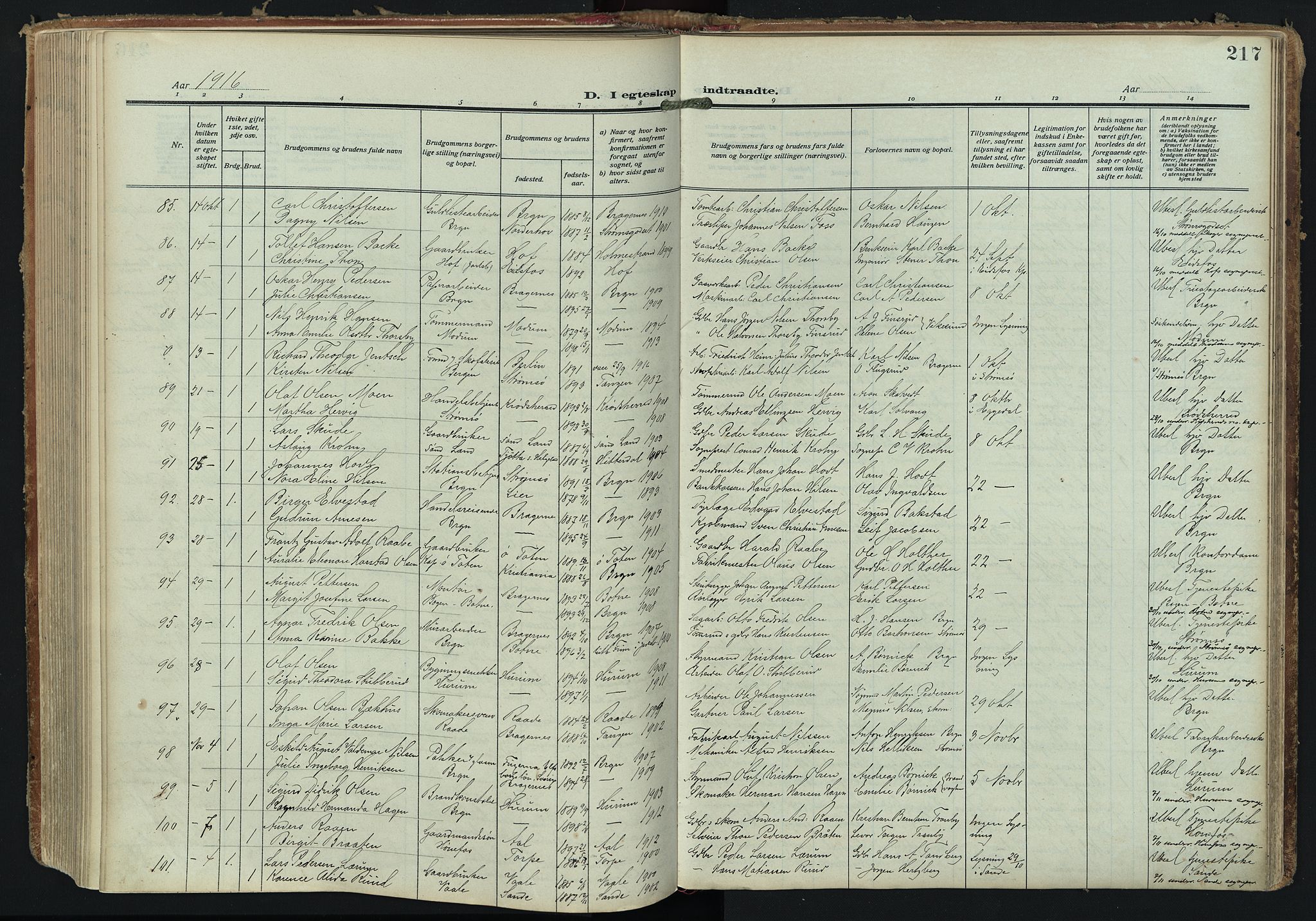 Bragernes kirkebøker, AV/SAKO-A-6/F/Fc/L0008: Ministerialbok nr. III 8, 1909-1921, s. 217