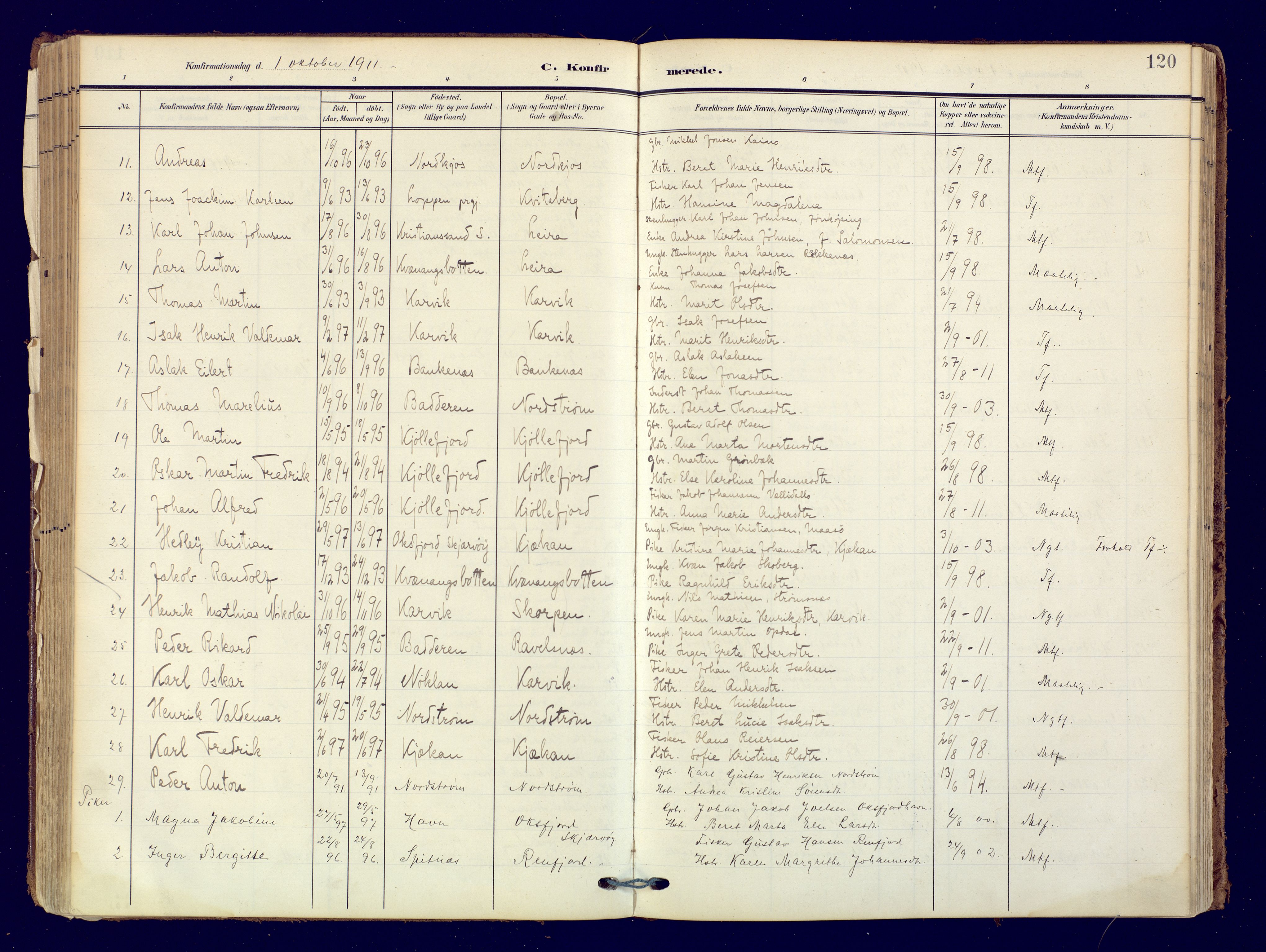 Skjervøy sokneprestkontor, AV/SATØ-S-1300/H/Ha/Haa: Ministerialbok nr. 19, 1908-1936, s. 120