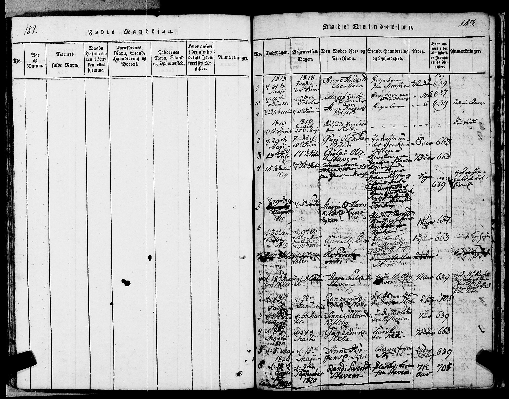 Ministerialprotokoller, klokkerbøker og fødselsregistre - Møre og Romsdal, SAT/A-1454/546/L0593: Ministerialbok nr. 546A01, 1818-1853, s. 182-183