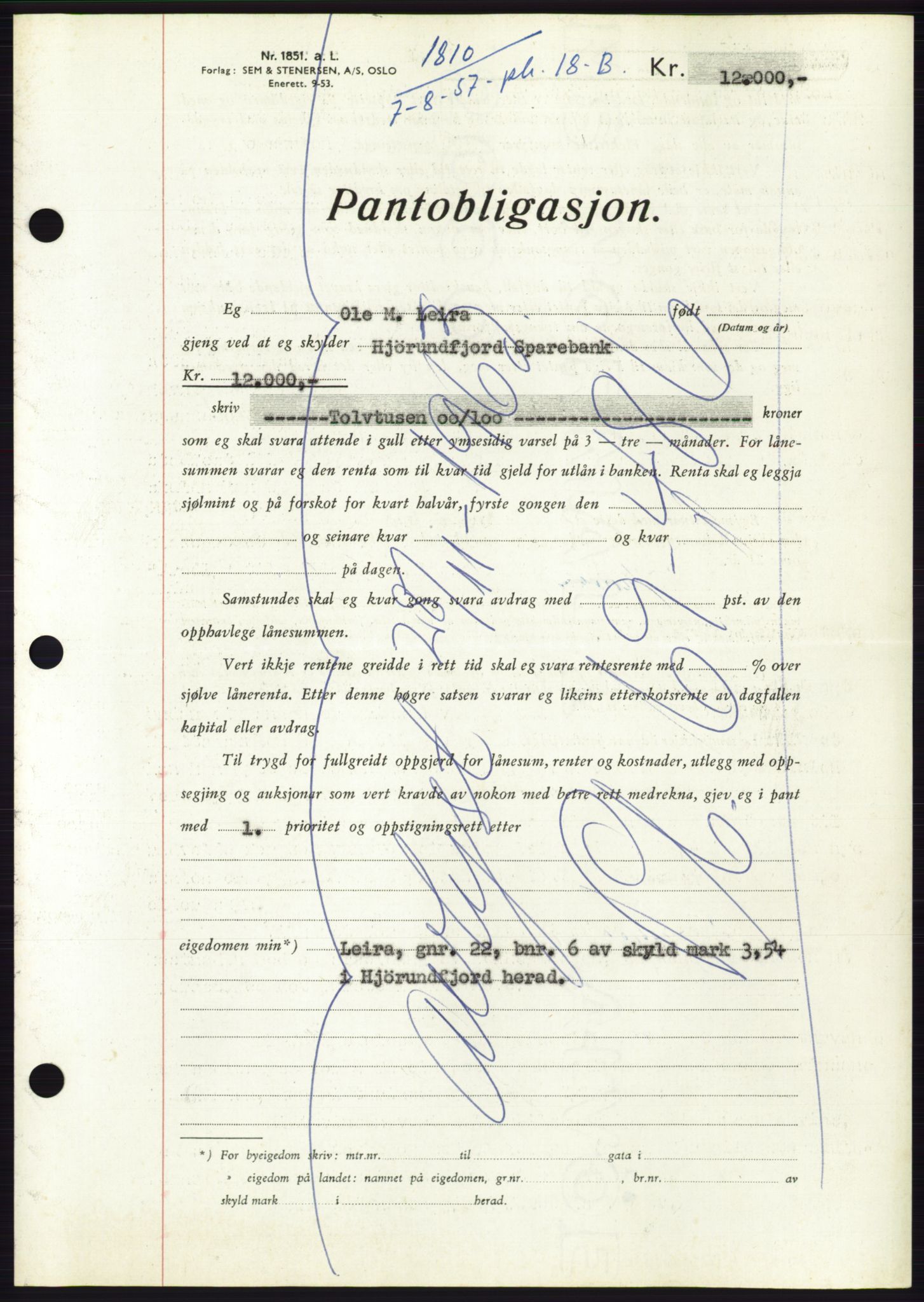 Søre Sunnmøre sorenskriveri, AV/SAT-A-4122/1/2/2C/L0130: Pantebok nr. 18B, 1957-1958, Dagboknr: 1810/1957