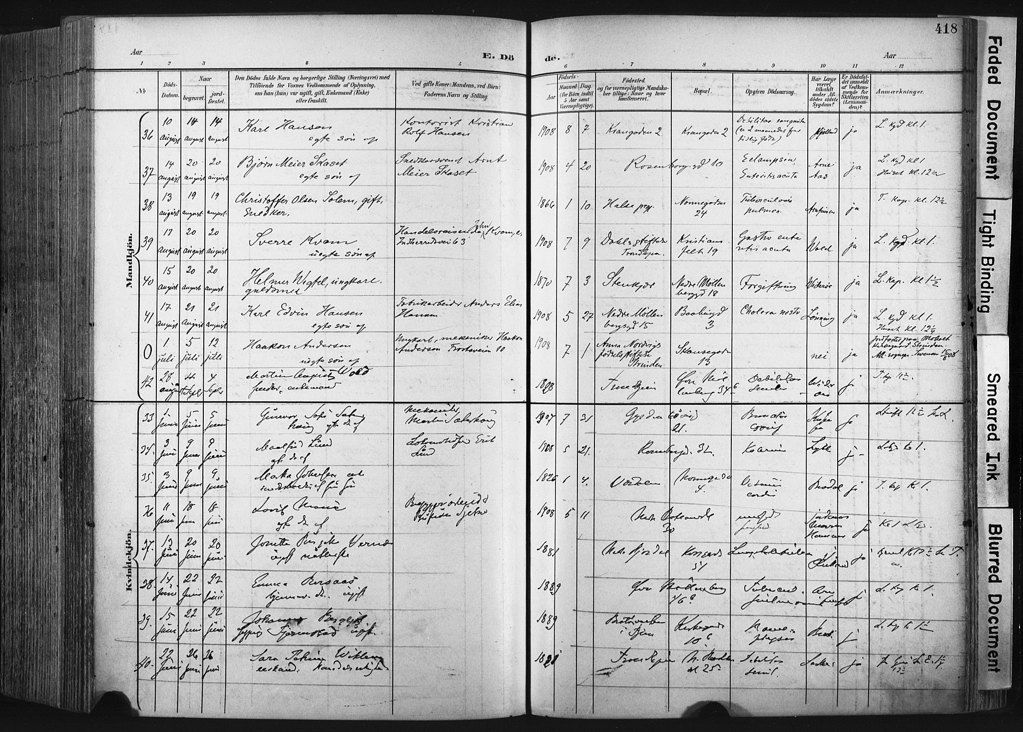 Ministerialprotokoller, klokkerbøker og fødselsregistre - Sør-Trøndelag, SAT/A-1456/604/L0201: Ministerialbok nr. 604A21, 1901-1911, s. 418