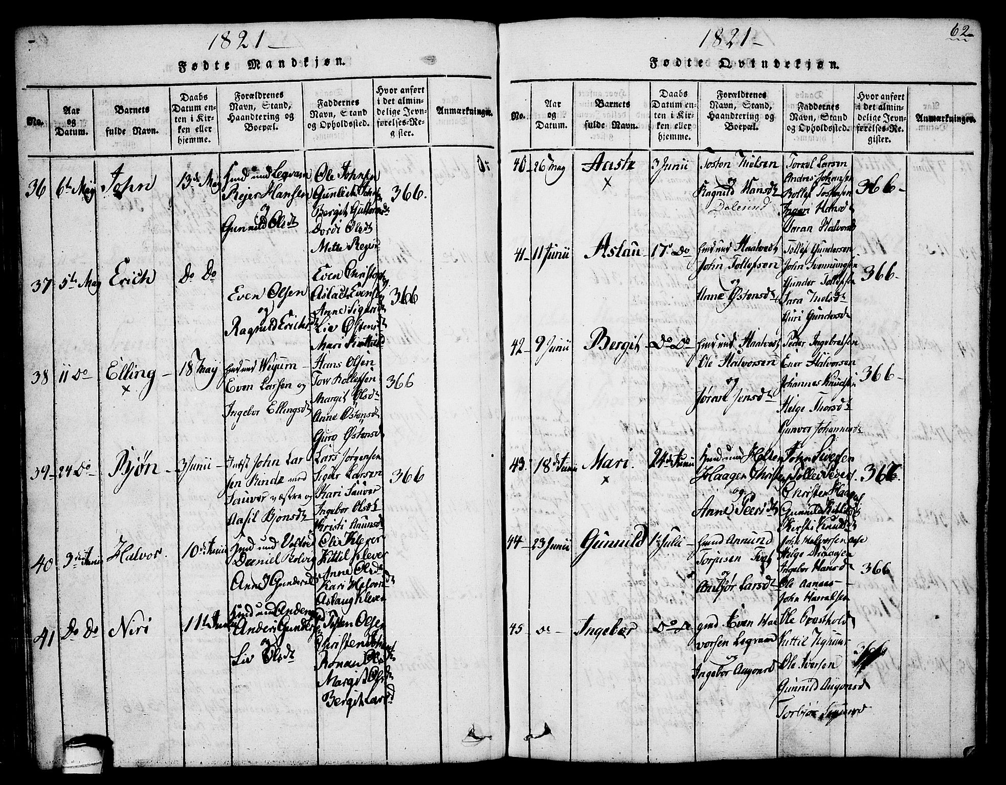 Sauherad kirkebøker, AV/SAKO-A-298/G/Ga/L0001: Klokkerbok nr. I 1, 1815-1827, s. 62