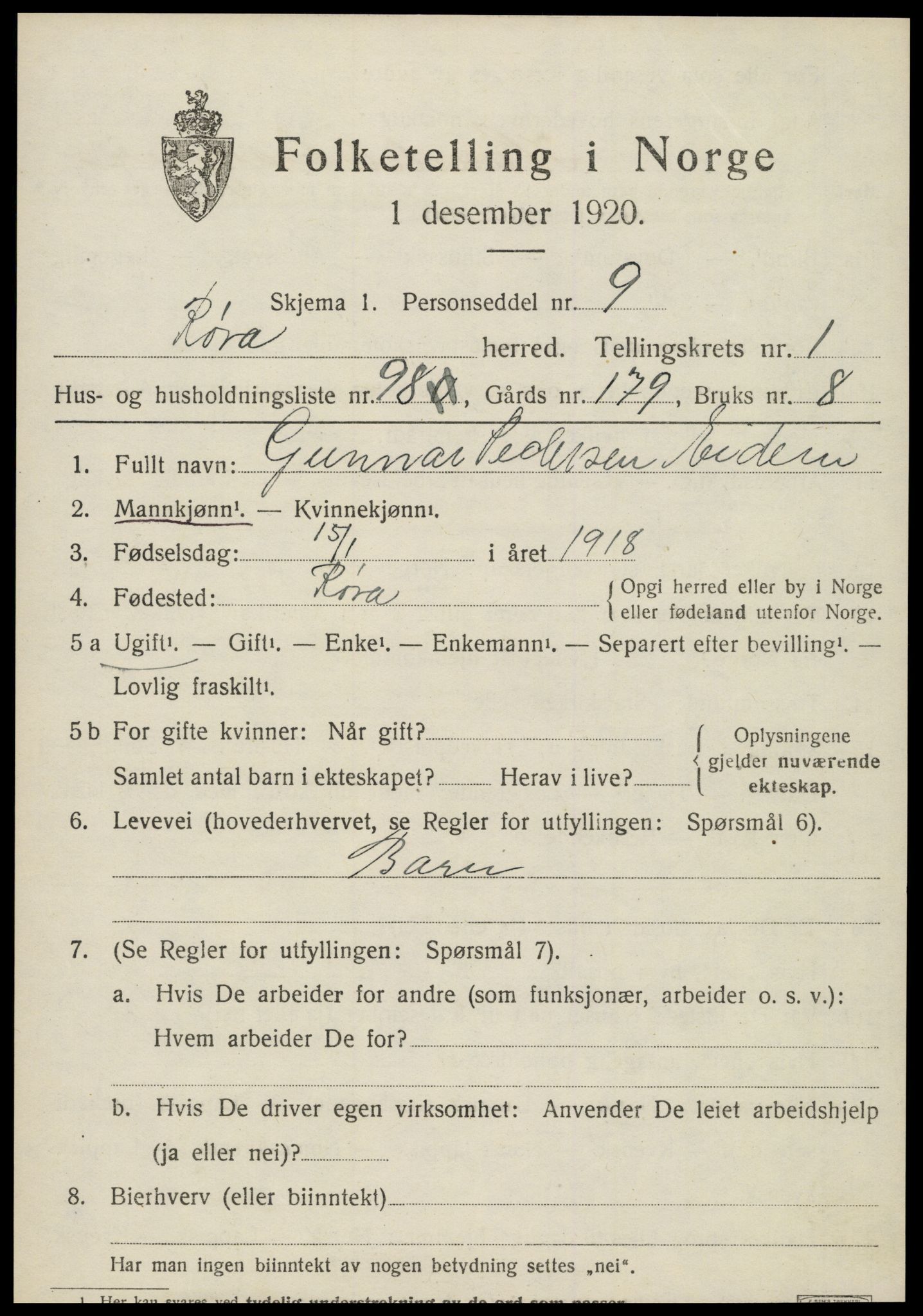 SAT, Folketelling 1920 for 1730 Røra herred, 1920, s. 1463